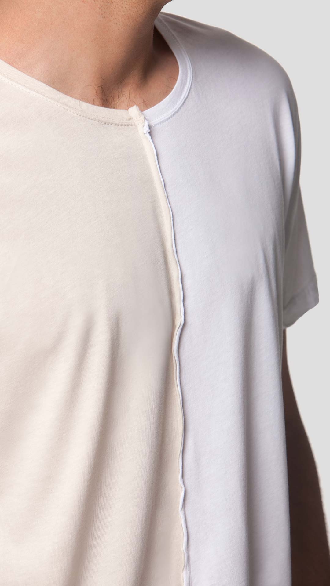Half & Half T-Shirt in White, Close Up