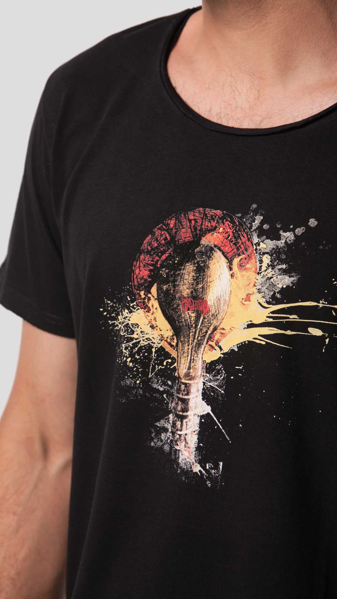 Bulb T-Shirt with Graphic Design in Black, Close Up