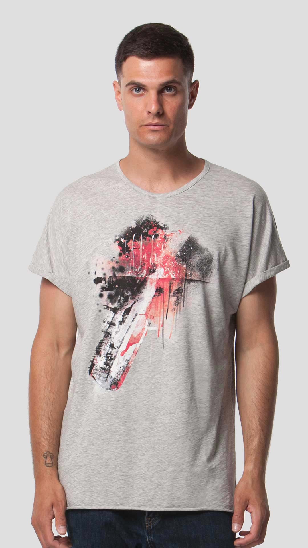 Molotov T-Shirt with Illustration in Grey, Front View