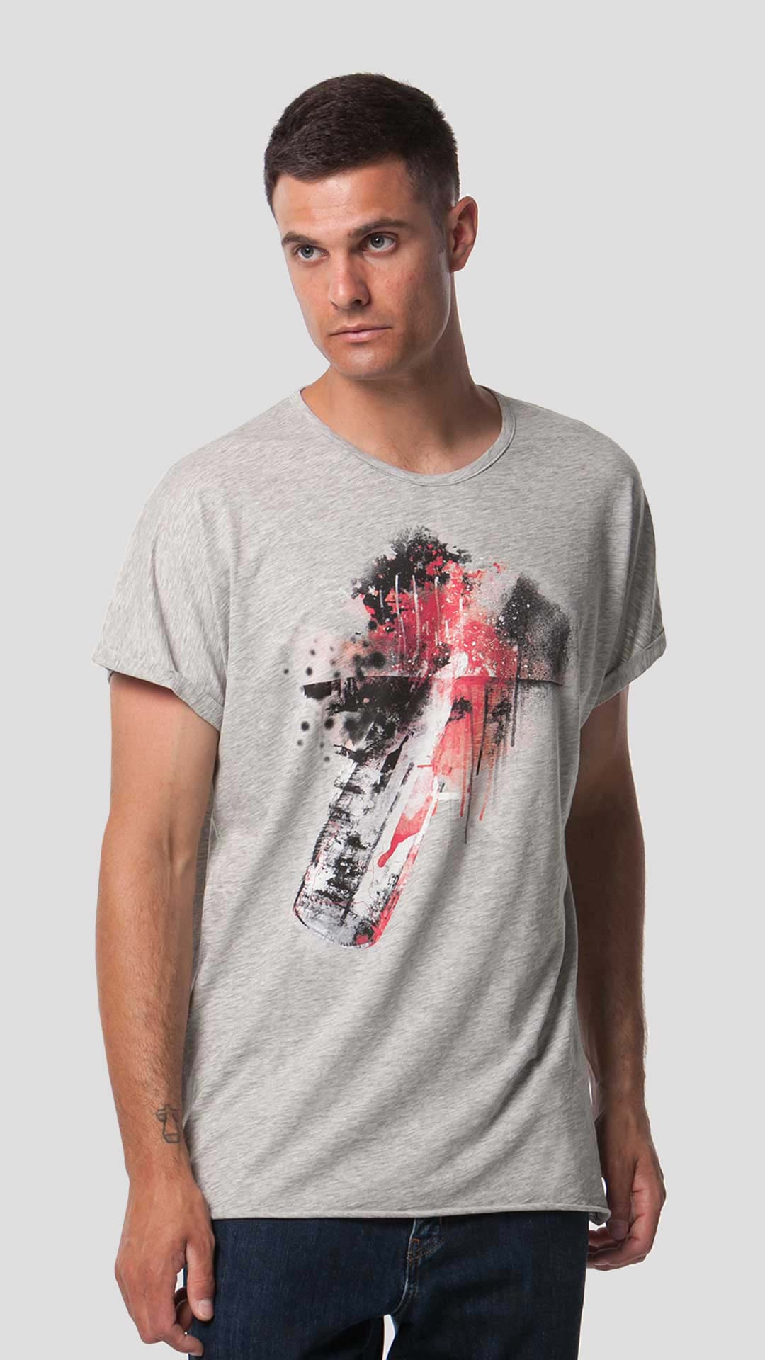 Molotov T-Shirt with Illustration in Grey, Front View