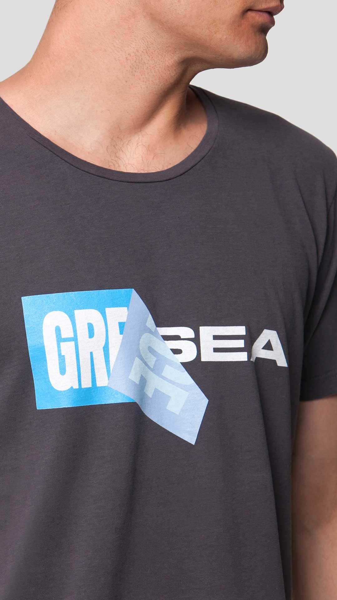 Greek Sea T-Shirt with Unfolding Print, in Grey, Close Up