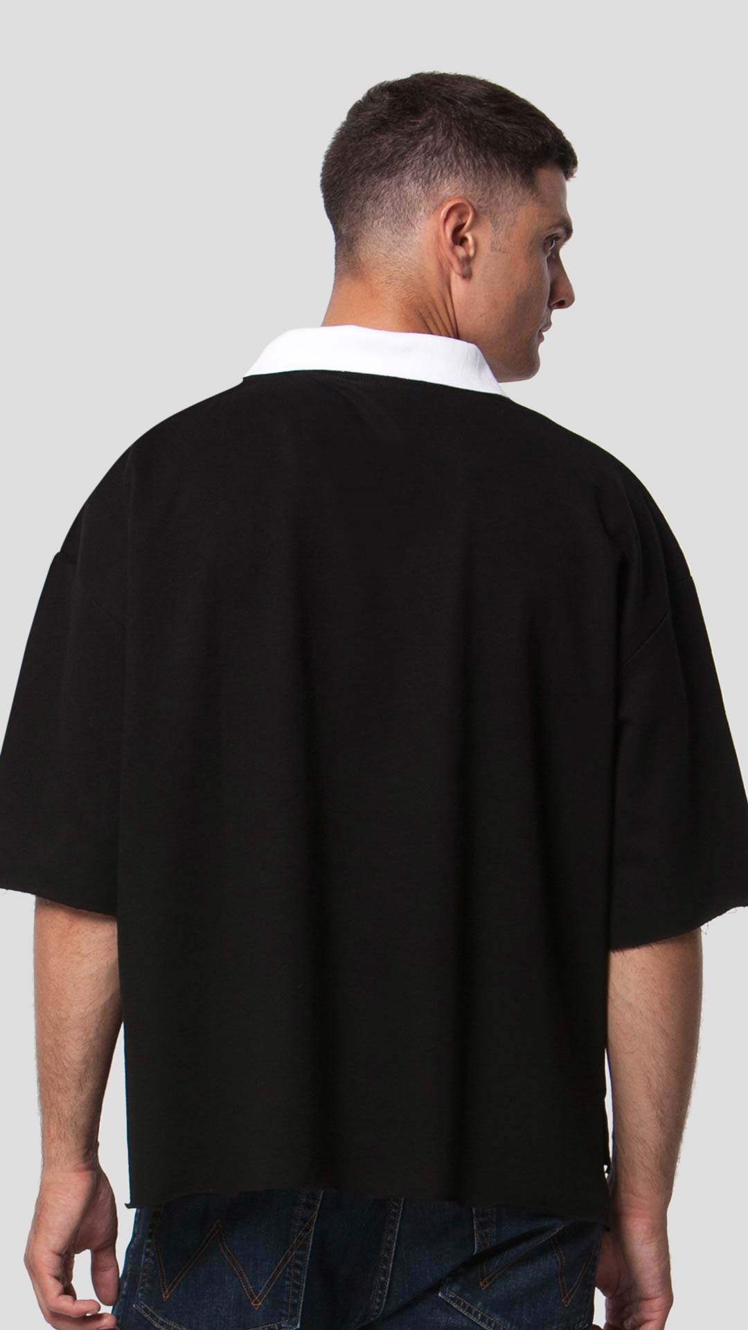 White Collar T-Shirt in Black, Back View