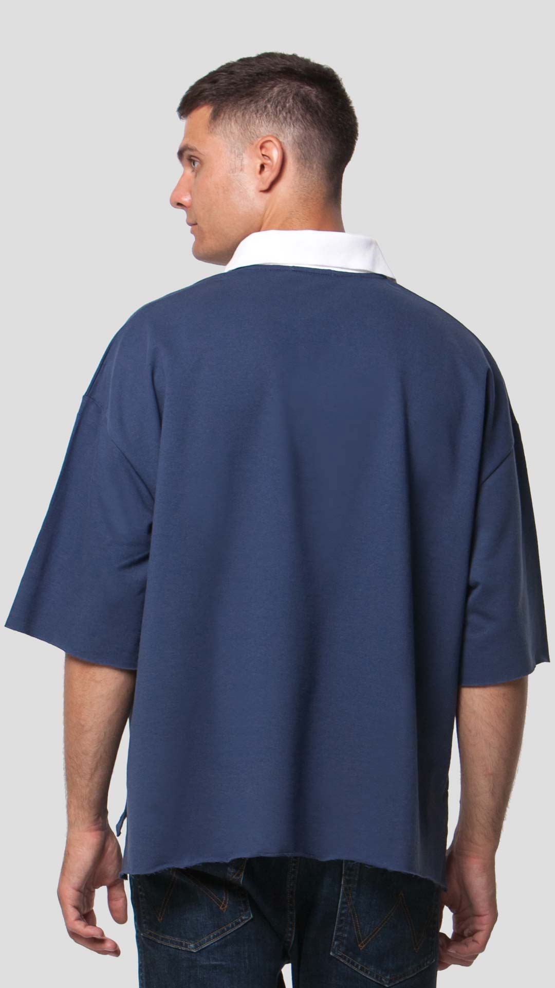White Collar T-Shirt in Blue, Back View
