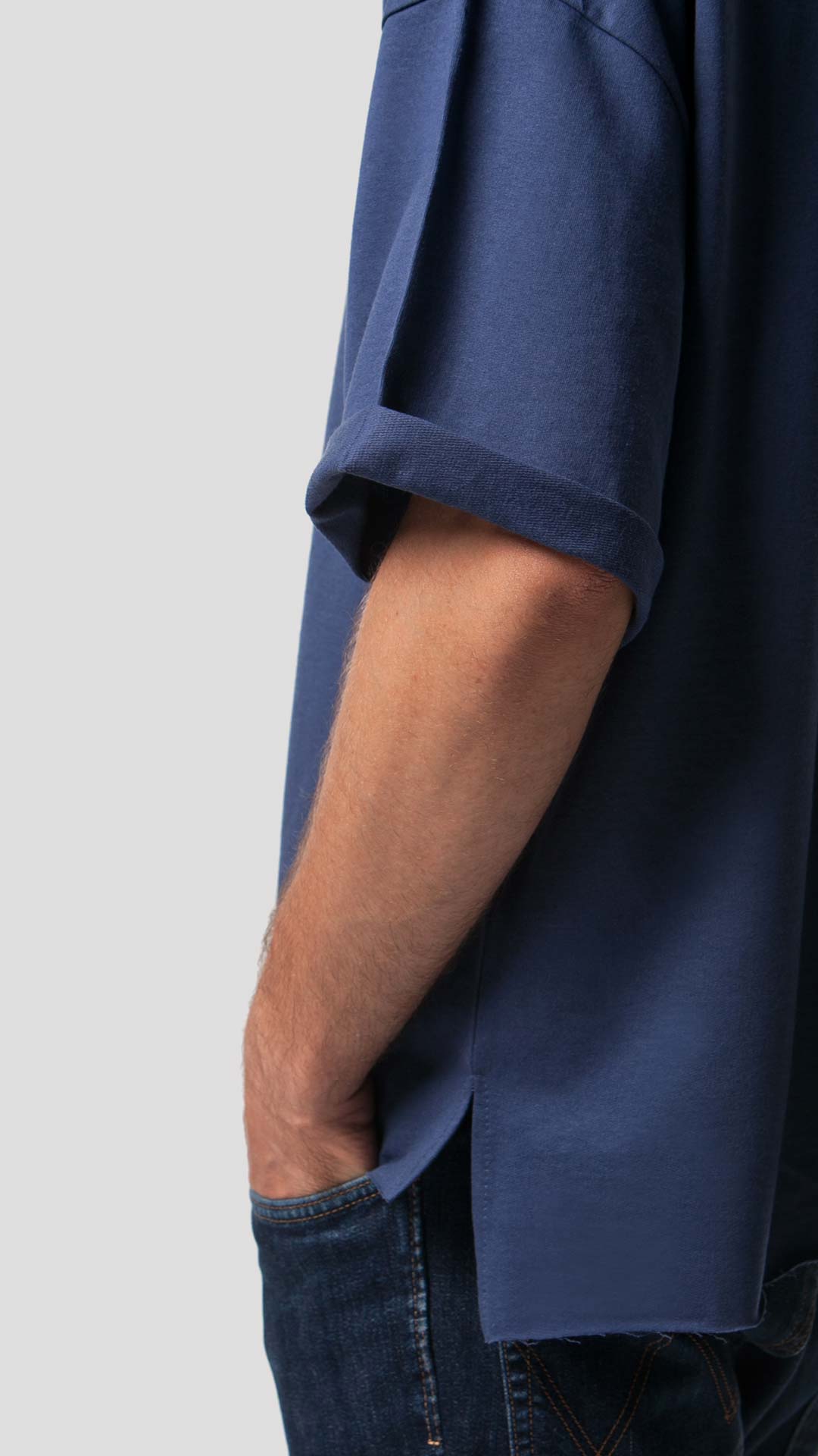 White Collar T-Shirt in Blue, Close Up