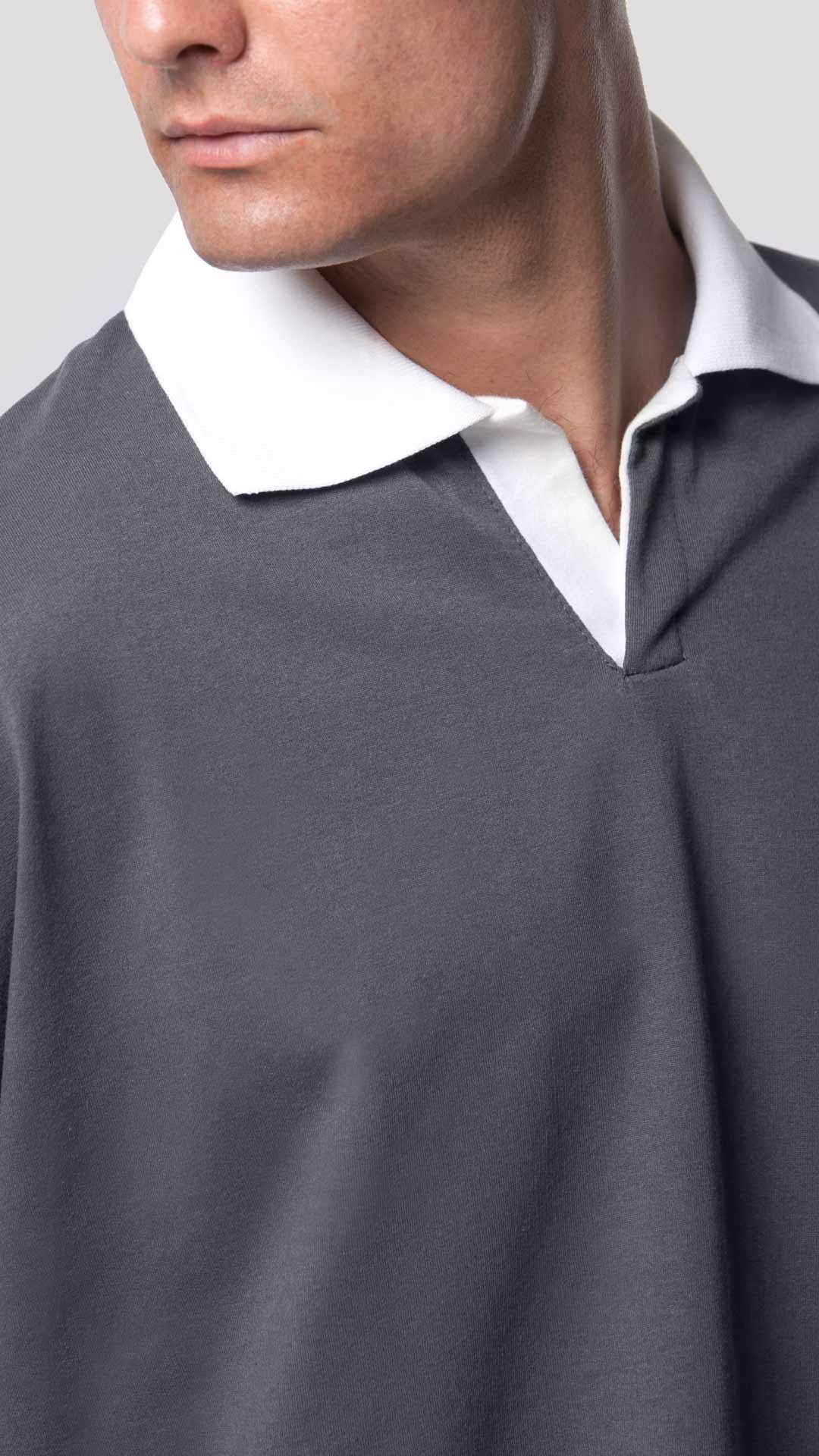 White Collar T-Shirt in Grey, Close Up