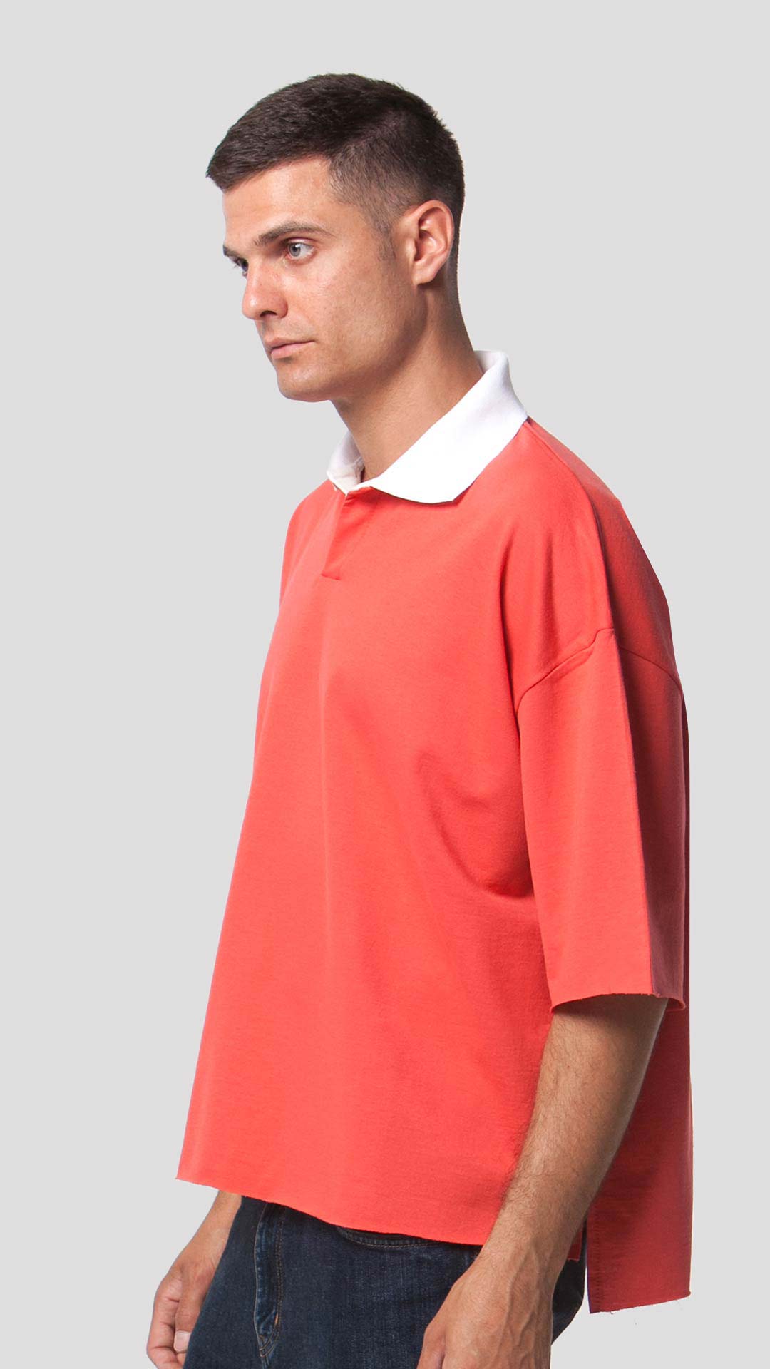 White Collar T-Shirt in Red, Side View