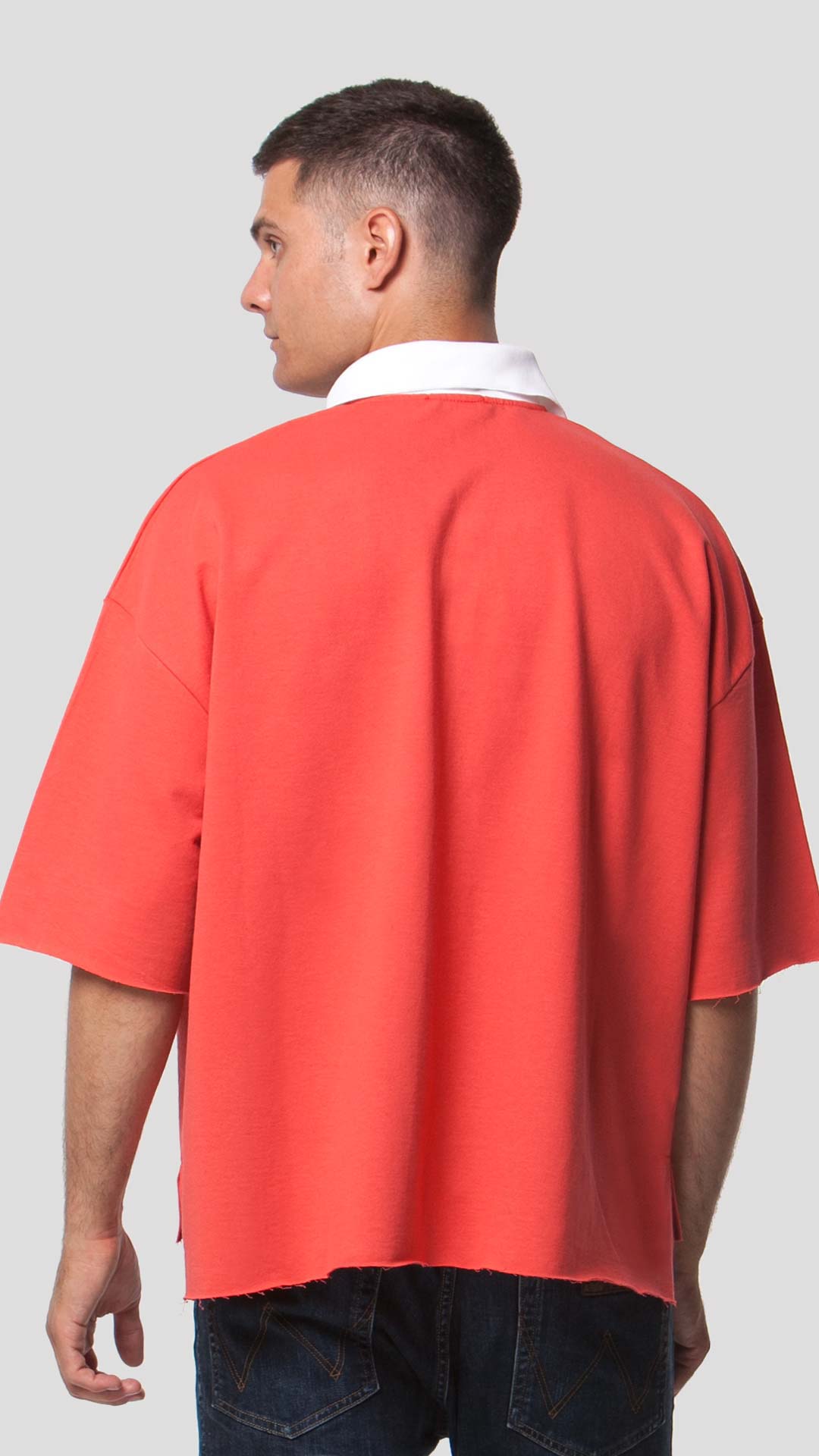 White Collar T-Shirt in Red, Back View