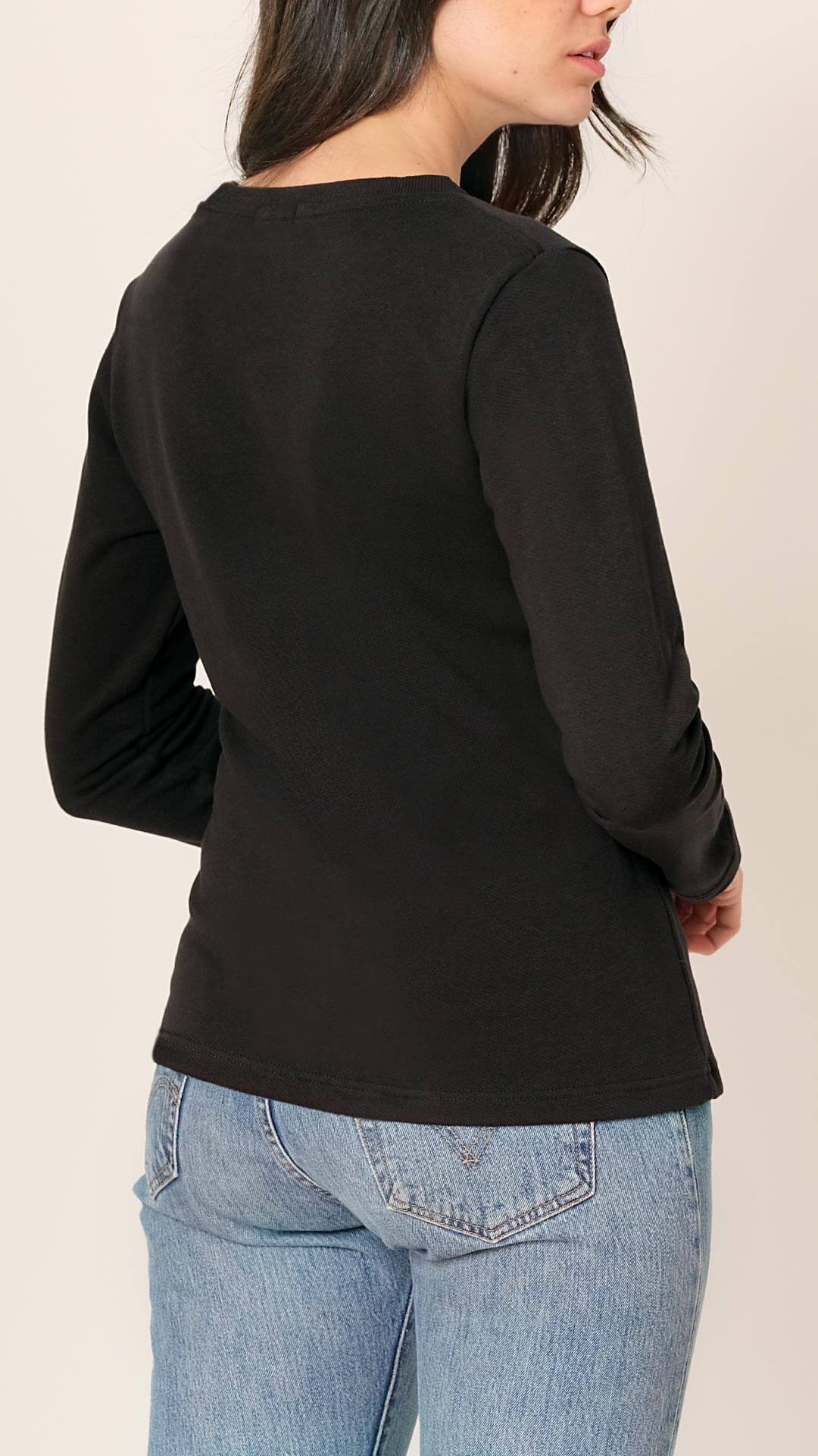 Round Neck Cotton Sweatshirt, Back View, in Black