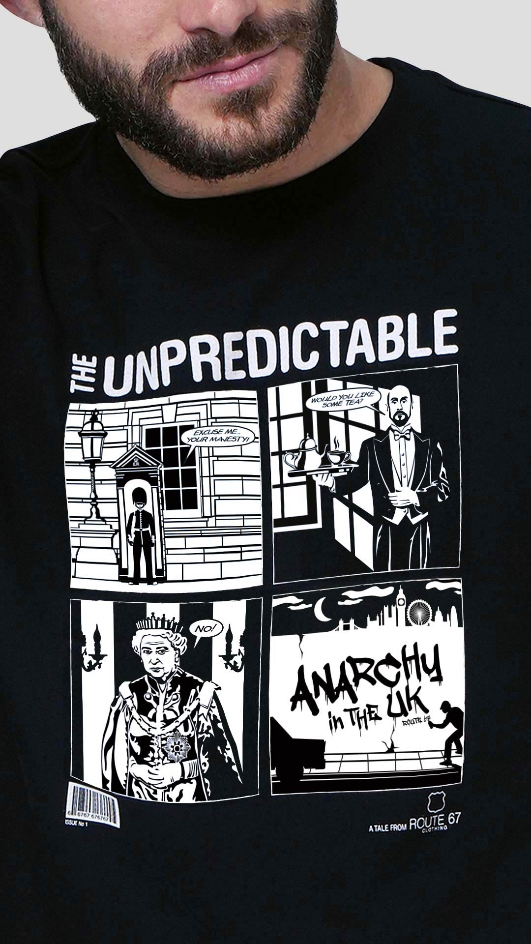 Queen T-Shirt with Comic Style Design, in Black, Close Up