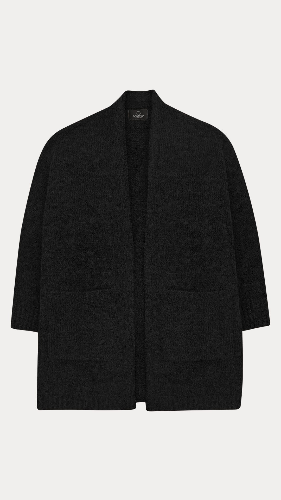 Soft Yarn Blend Cardigan, Side View, in Black