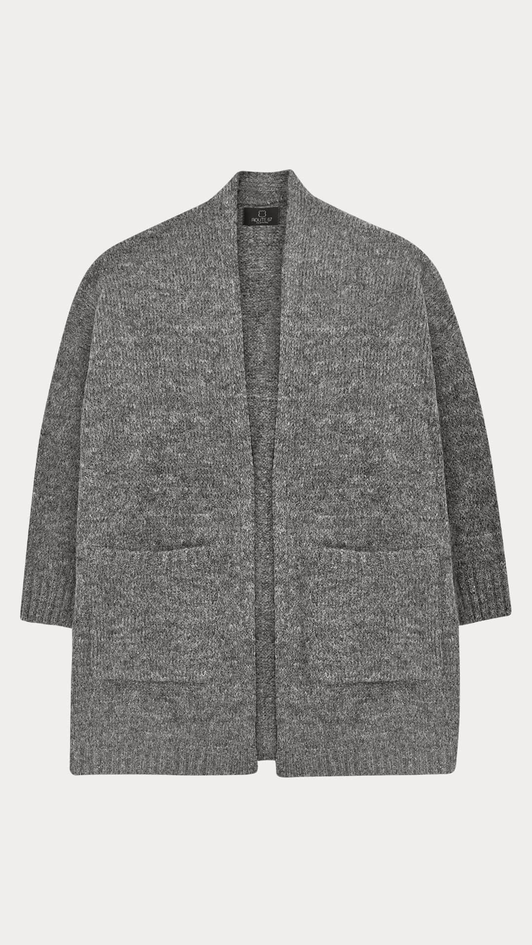 Soft Yarn Blend Cardigan, Front View, in Grey