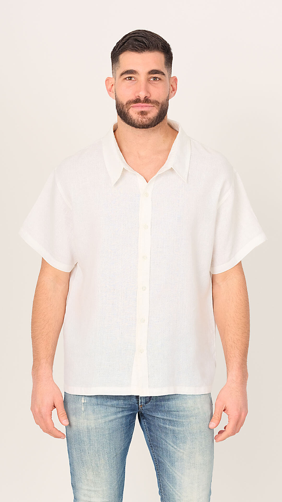 100% Linen Shirt, Front View in White