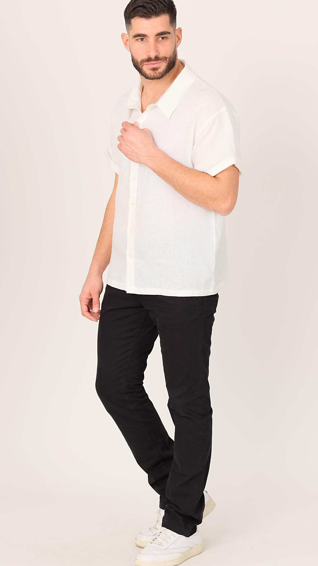 100% Linen Shirt, Side View in White
