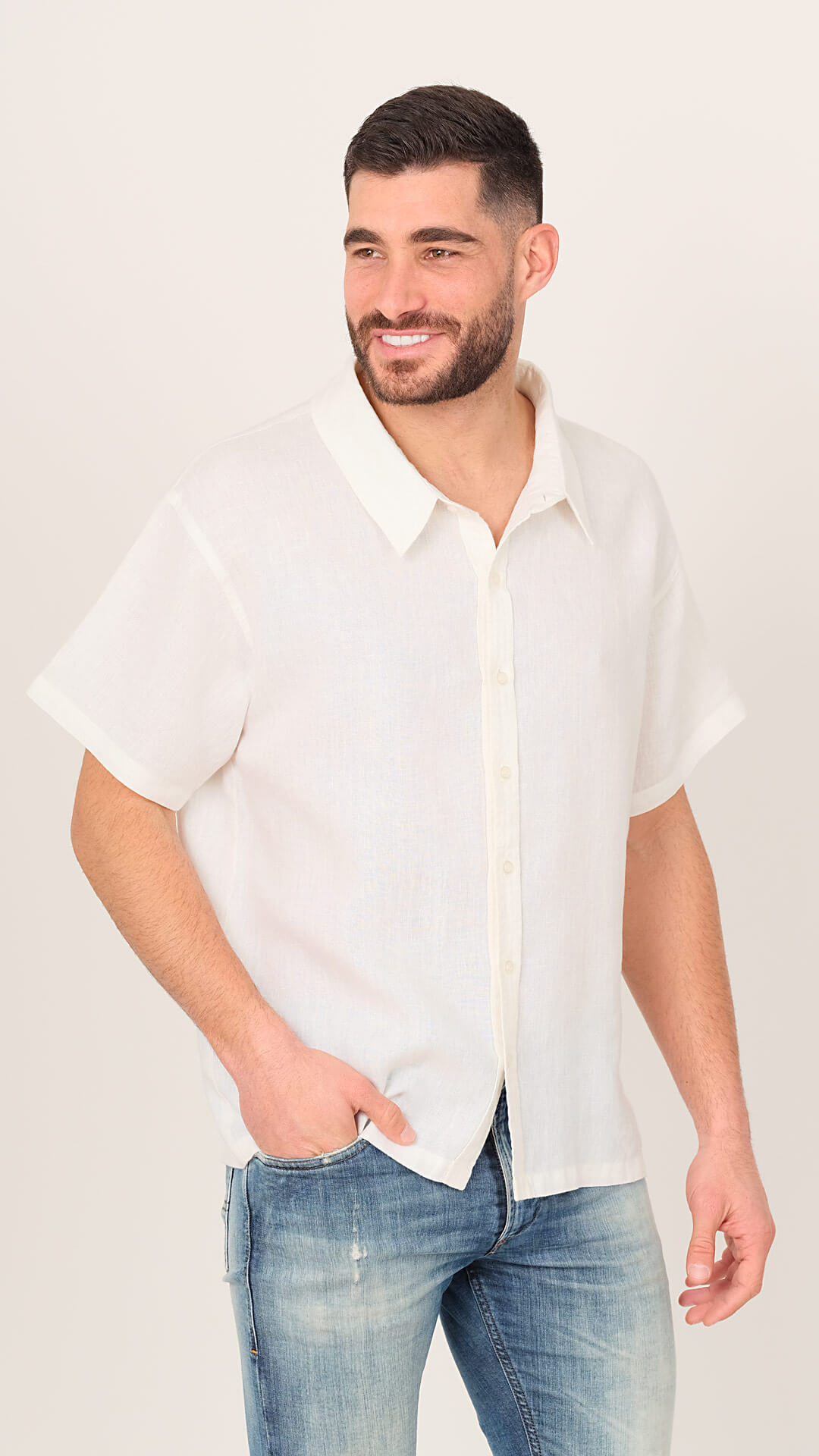 100% Linen Shirt, Front View in White
