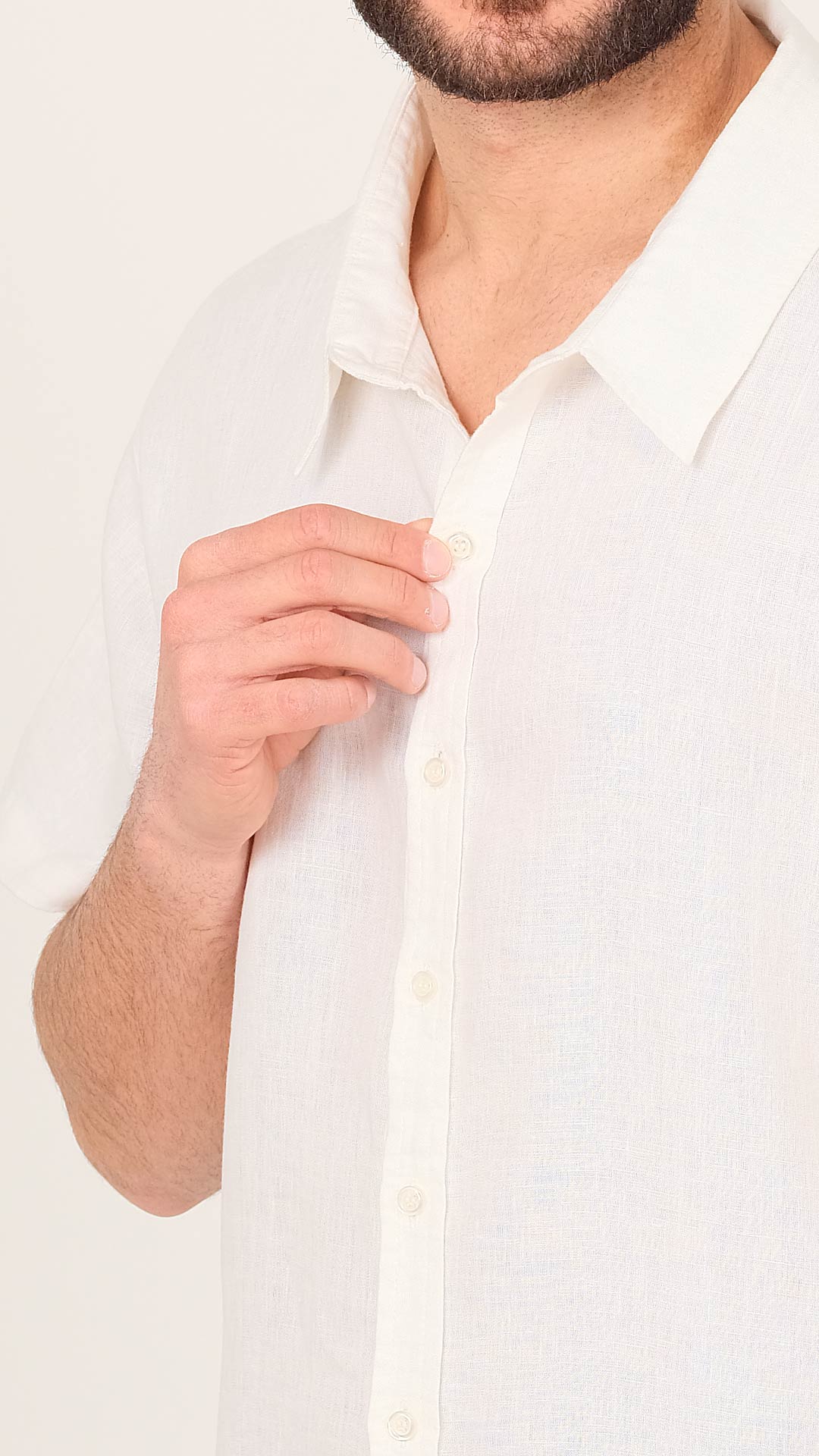 100% Linen Shirt, Close Up, in White