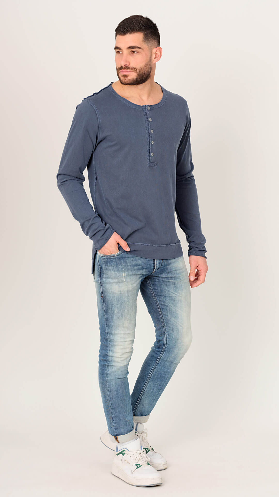 Vintage Look Cotton T-Shirt, Front View, in Dark Blue