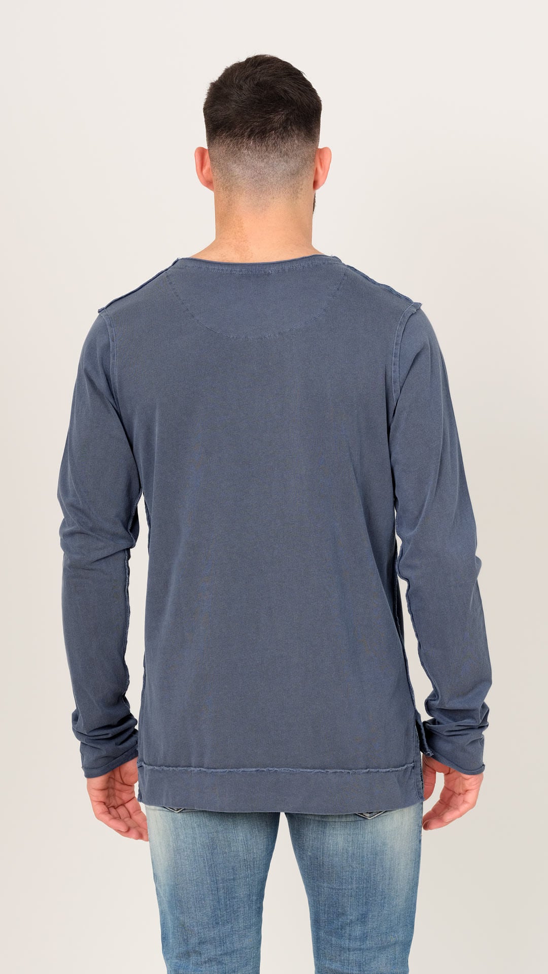 Vintage Look Cotton T-Shirt, Back View, in Dark Blue