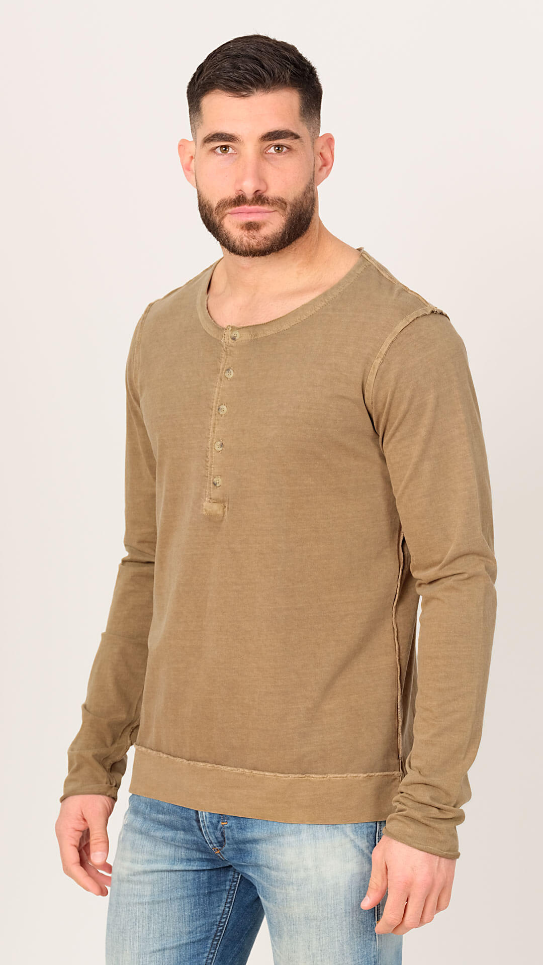Vintage Look Cotton T-Shirt, Front View, in Brown