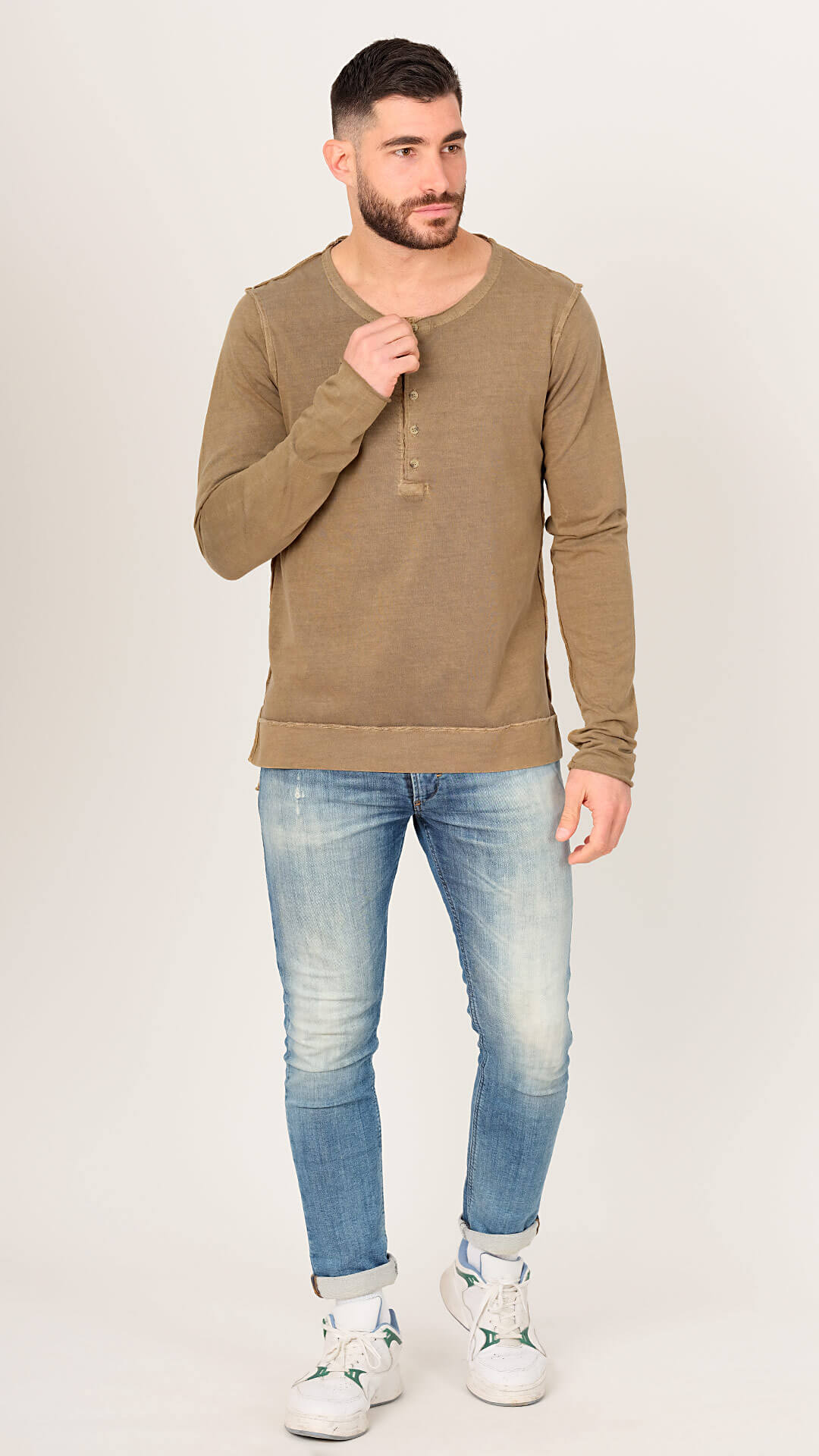 Vintage Look Cotton T-Shirt, Front View, in Brown