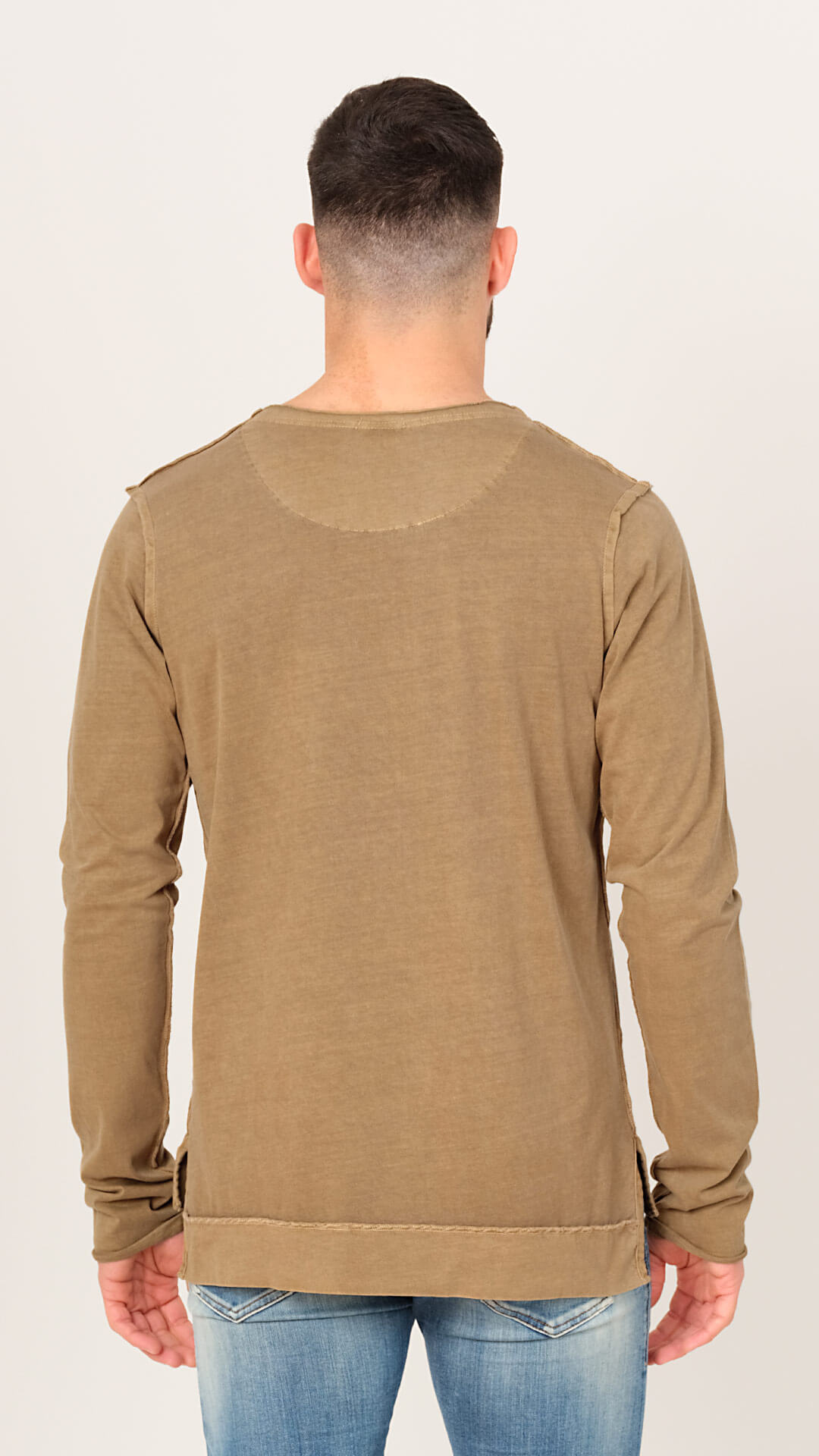 Vintage Look Cotton T-Shirt, Back View, in Brown