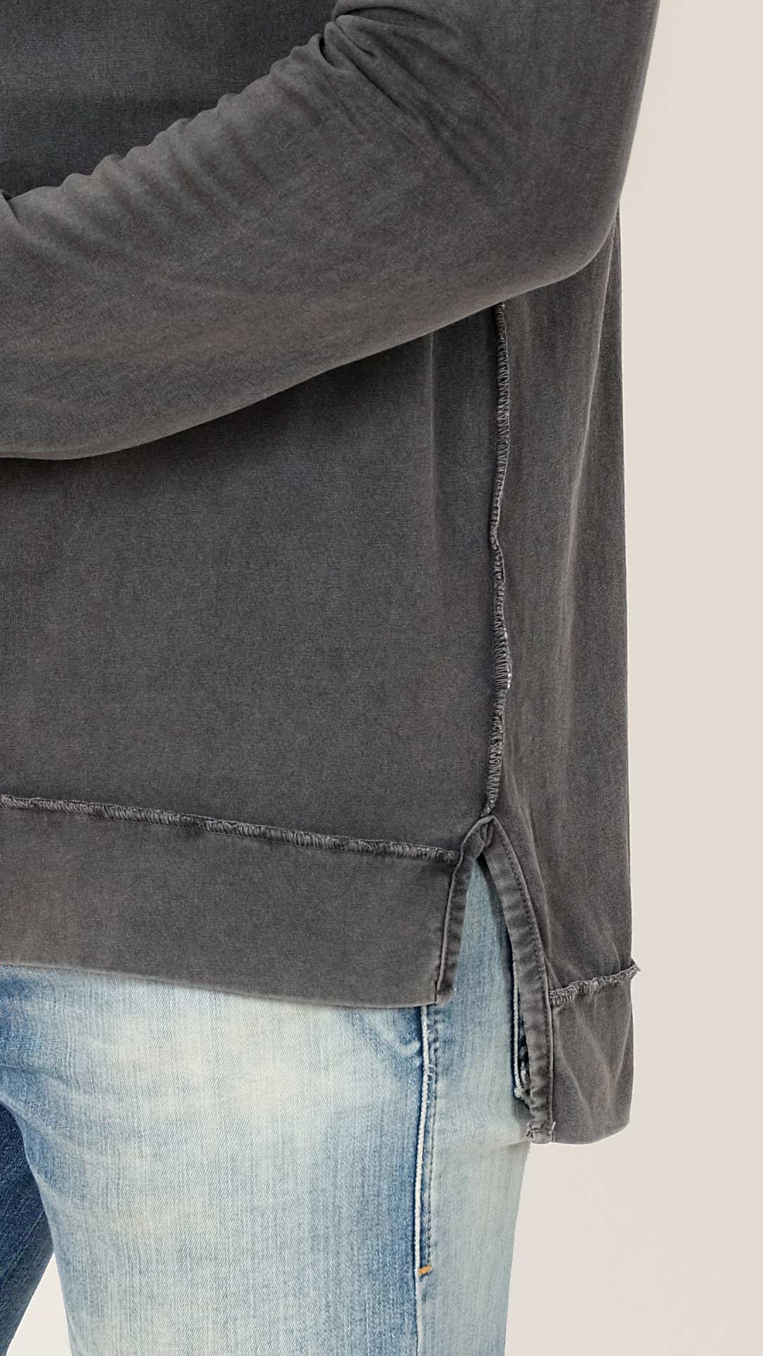 Vintage Look Cotton T-Shirt, Close Up View, in Dark Grey