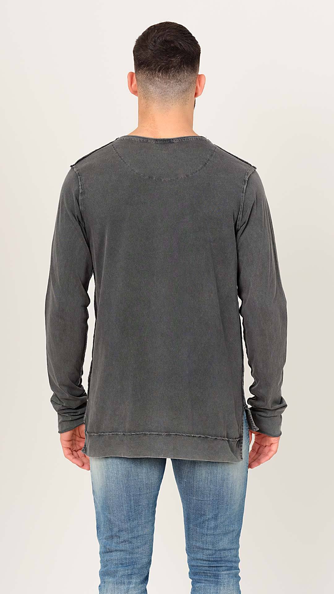 Vintage Look Cotton T-Shirt, Back View, in Dark Grey