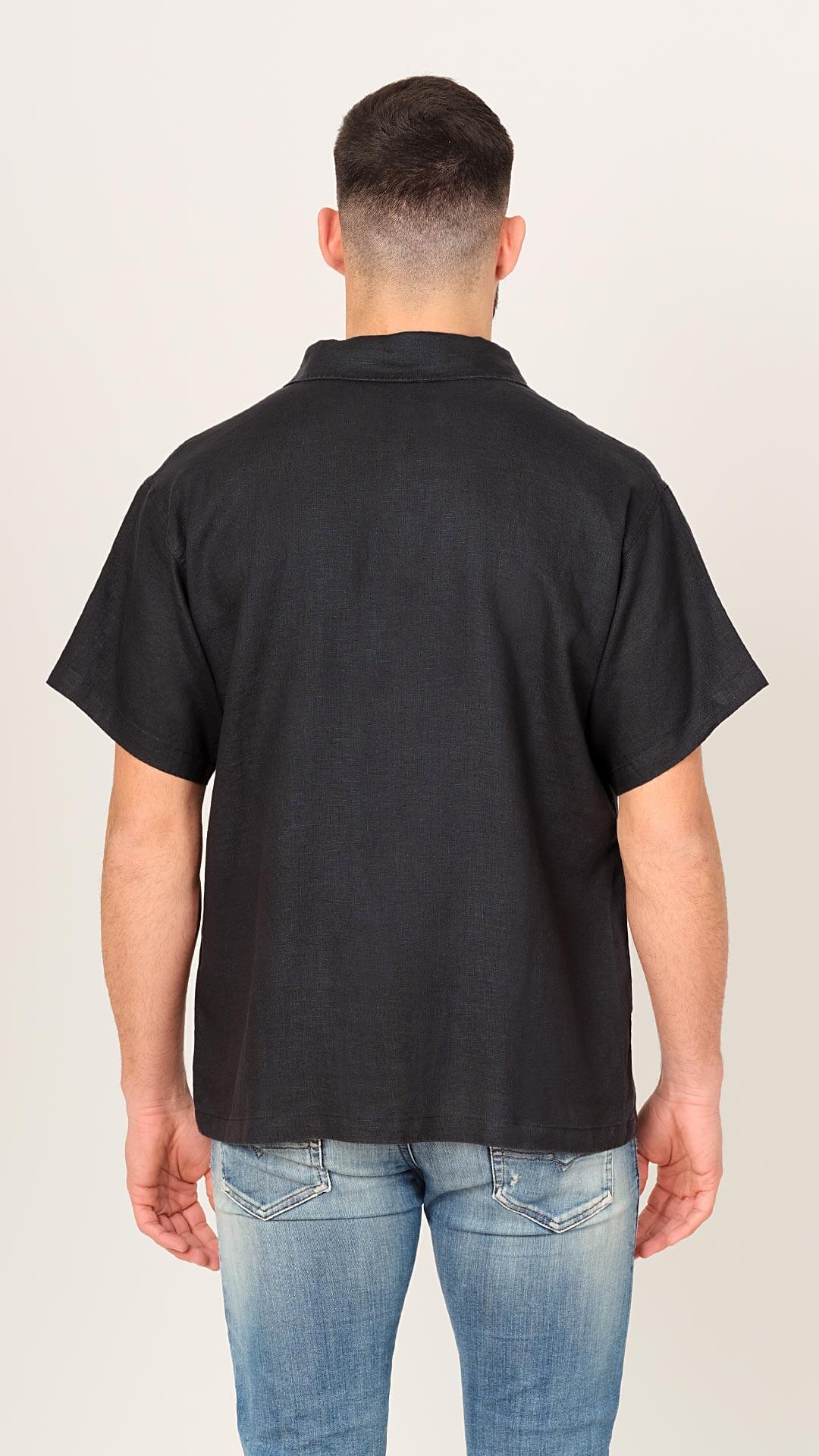 100% Linen Shirt, Back View in Black
