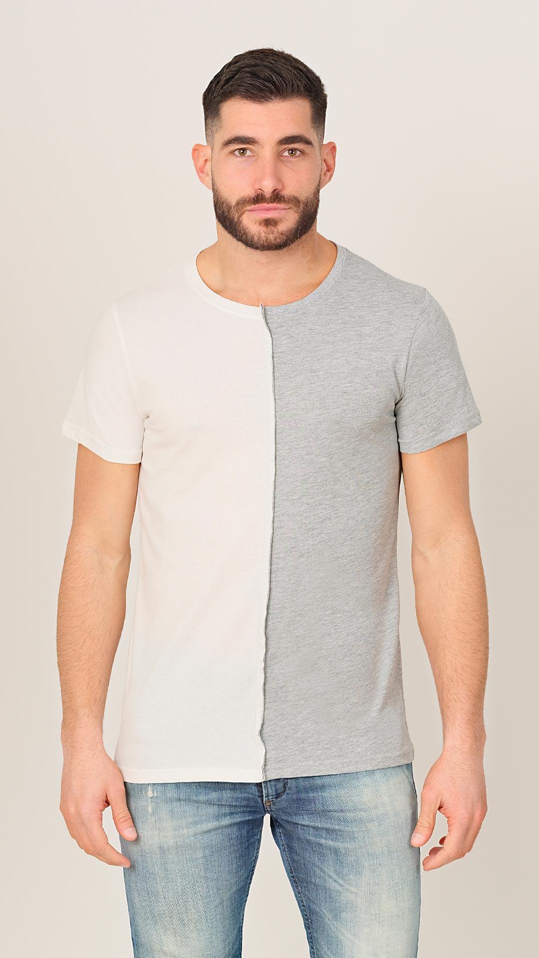 Half & Half V2 T-Shirt in Light grey, Front View