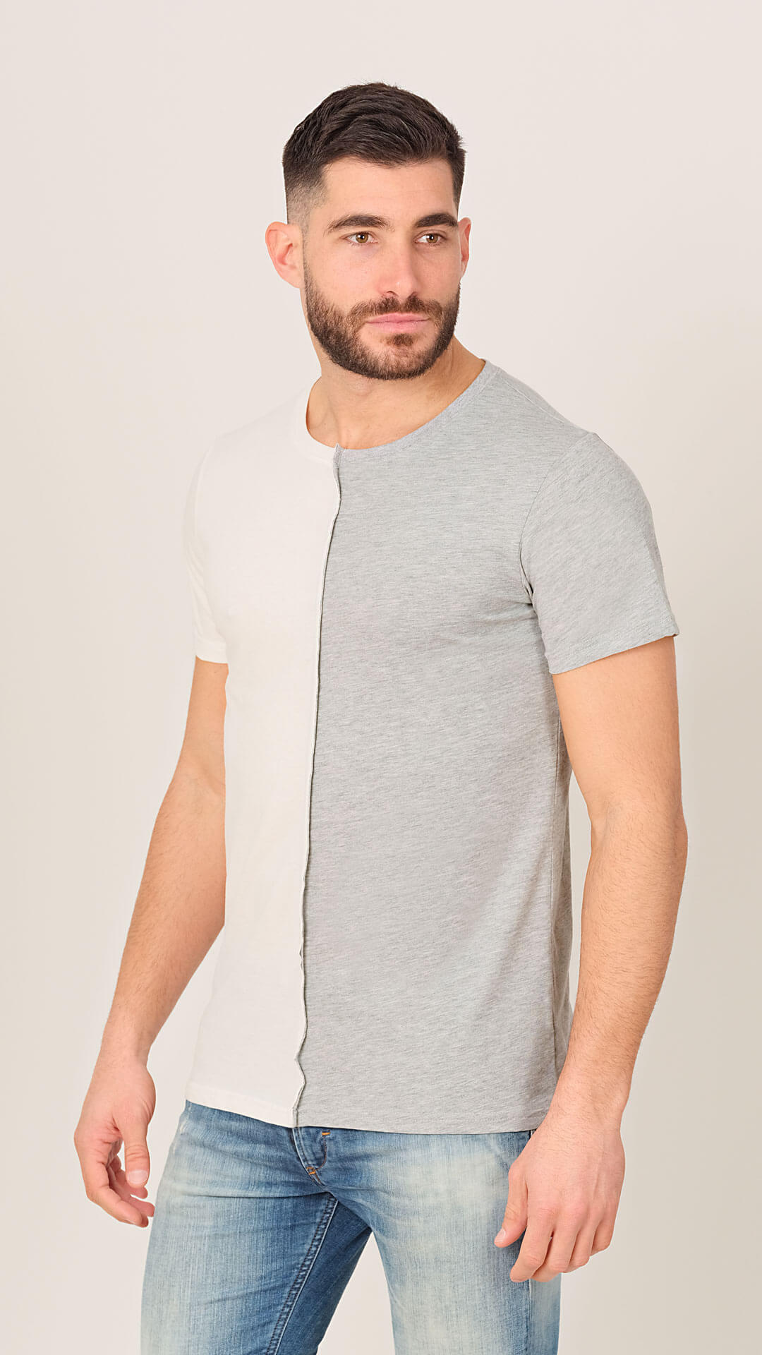Half & Half V2 T-Shirt in Light grey, Front View