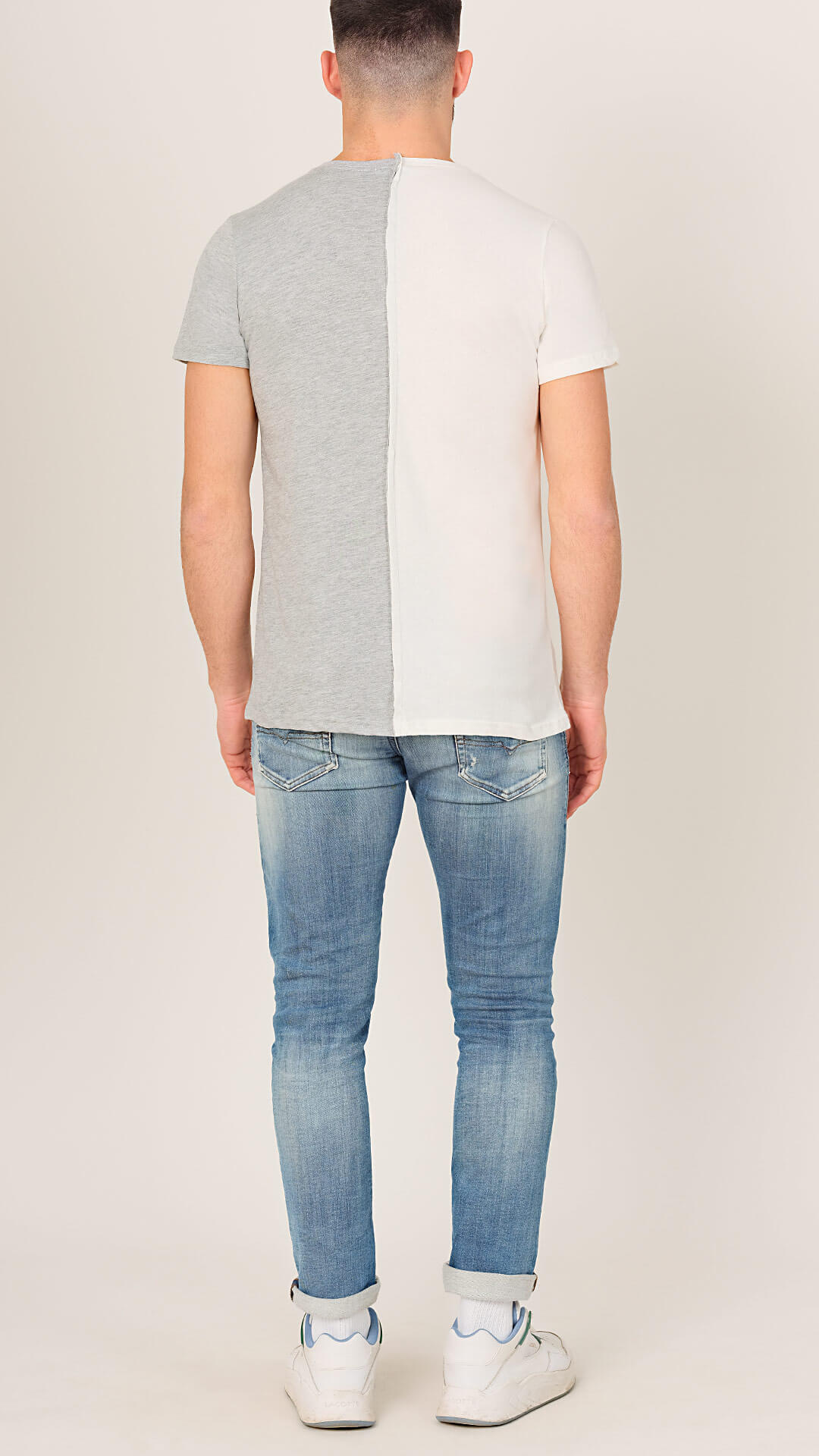 Half & Half V2 T-Shirt in Light grey, Back View