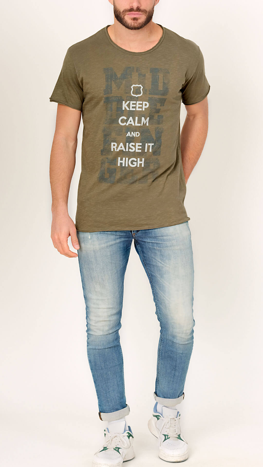 Keep Calm T-Shirt in Khaki, Front View