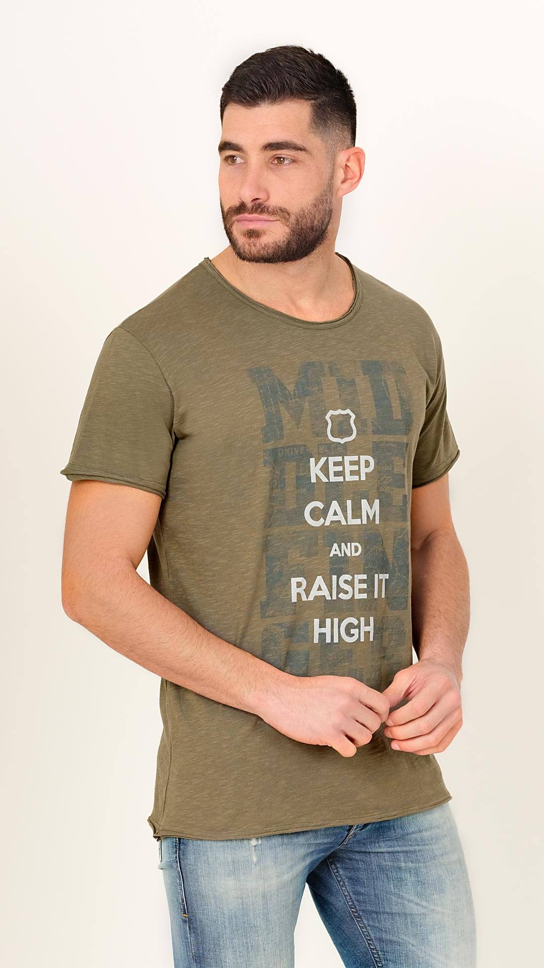 Keep Calm T-Shirt in Khaki, Front View