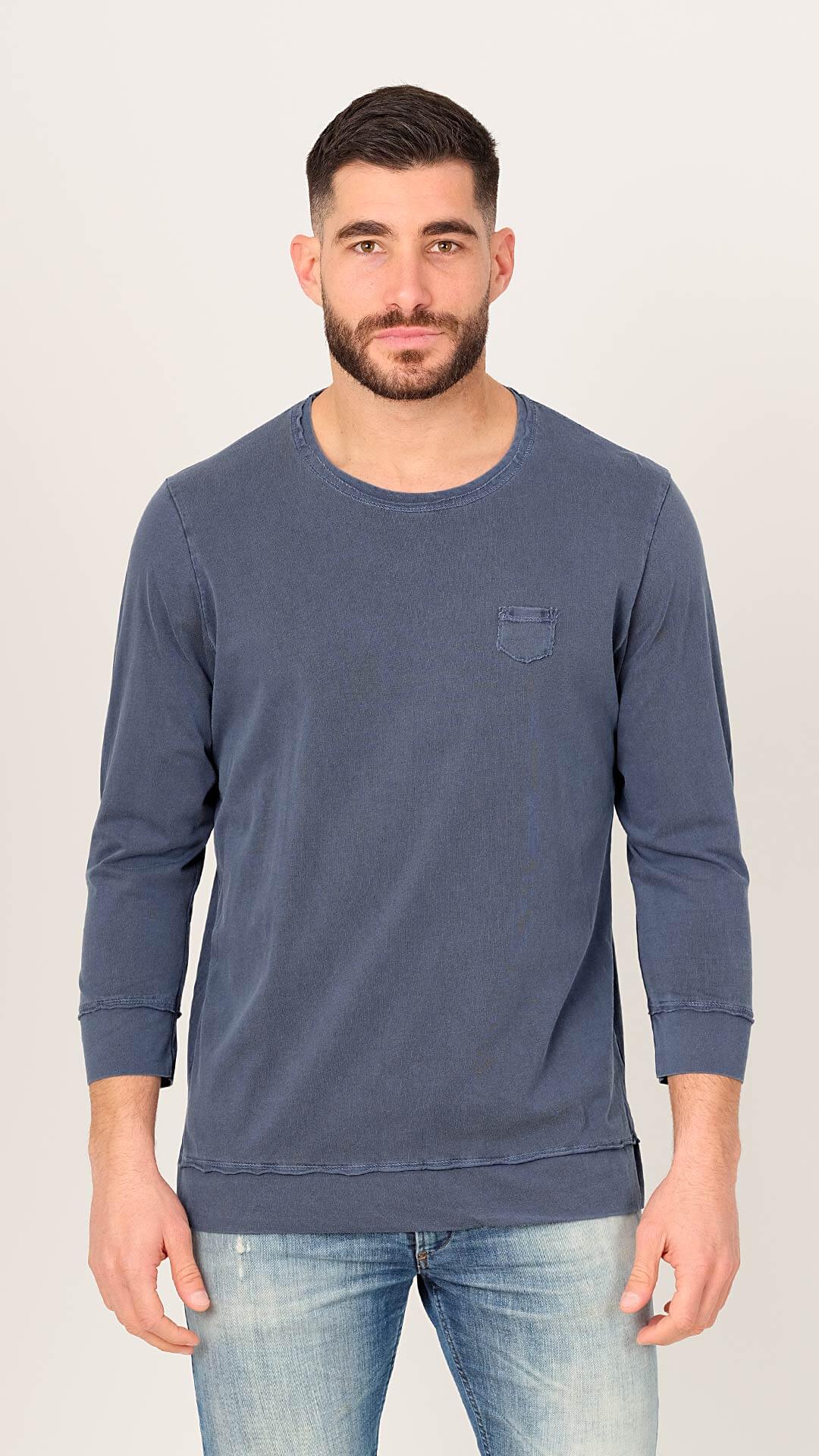 Three Quarter Sleeve T-Shirt, in Dark Blue, Front View