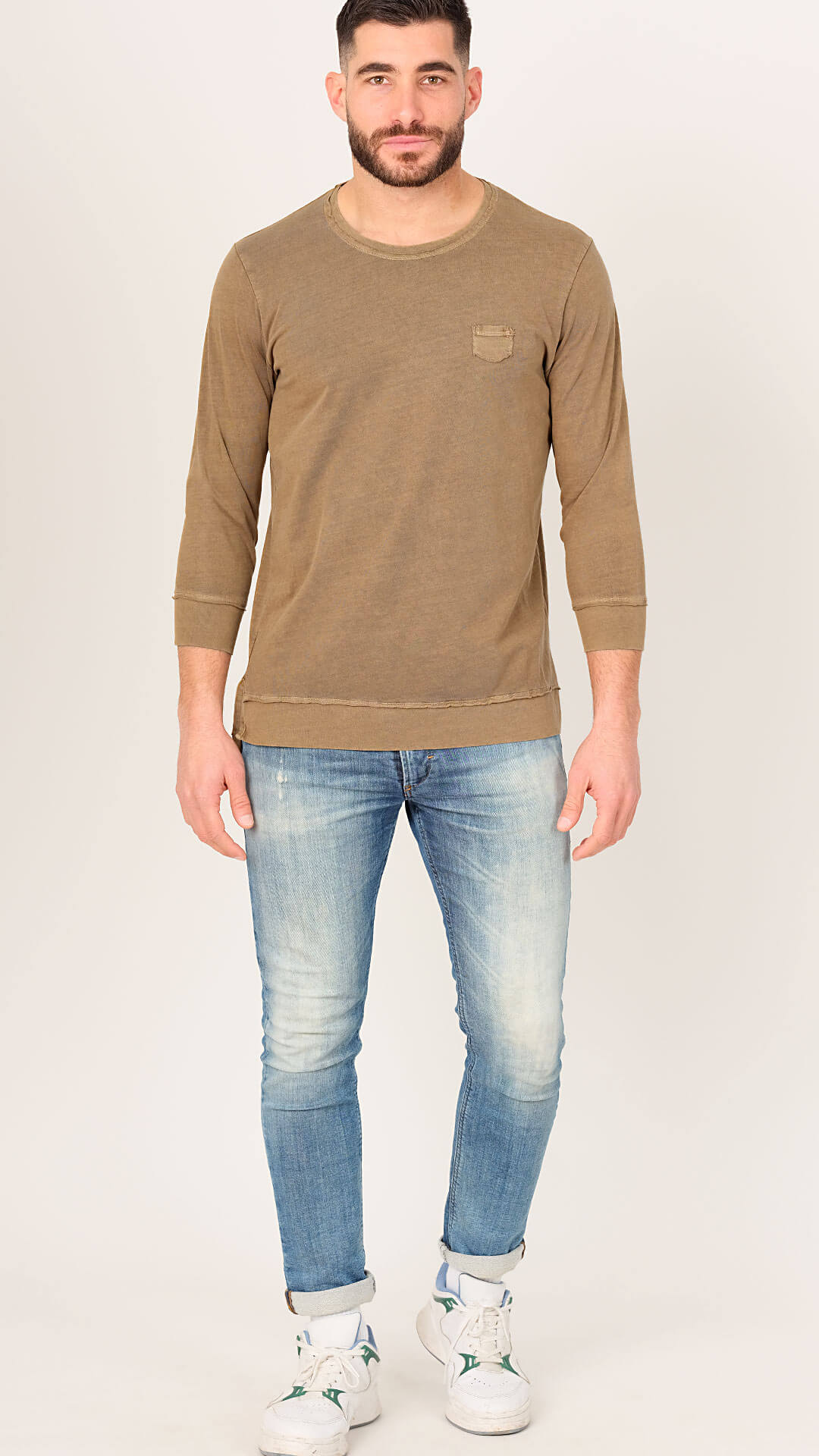 Three Quarter Sleeve T-Shirt, in Brown, Front View