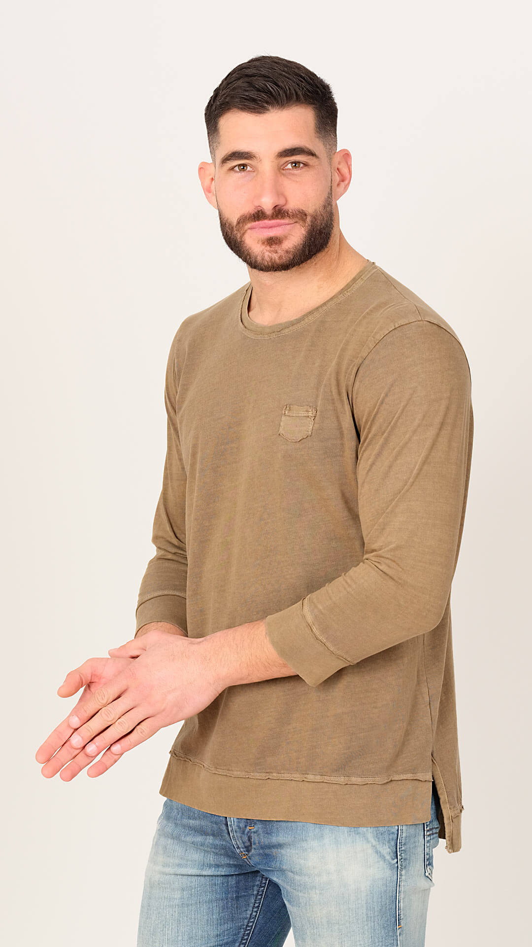 Three Quarter Sleeve T-Shirt, in Brown, Side View