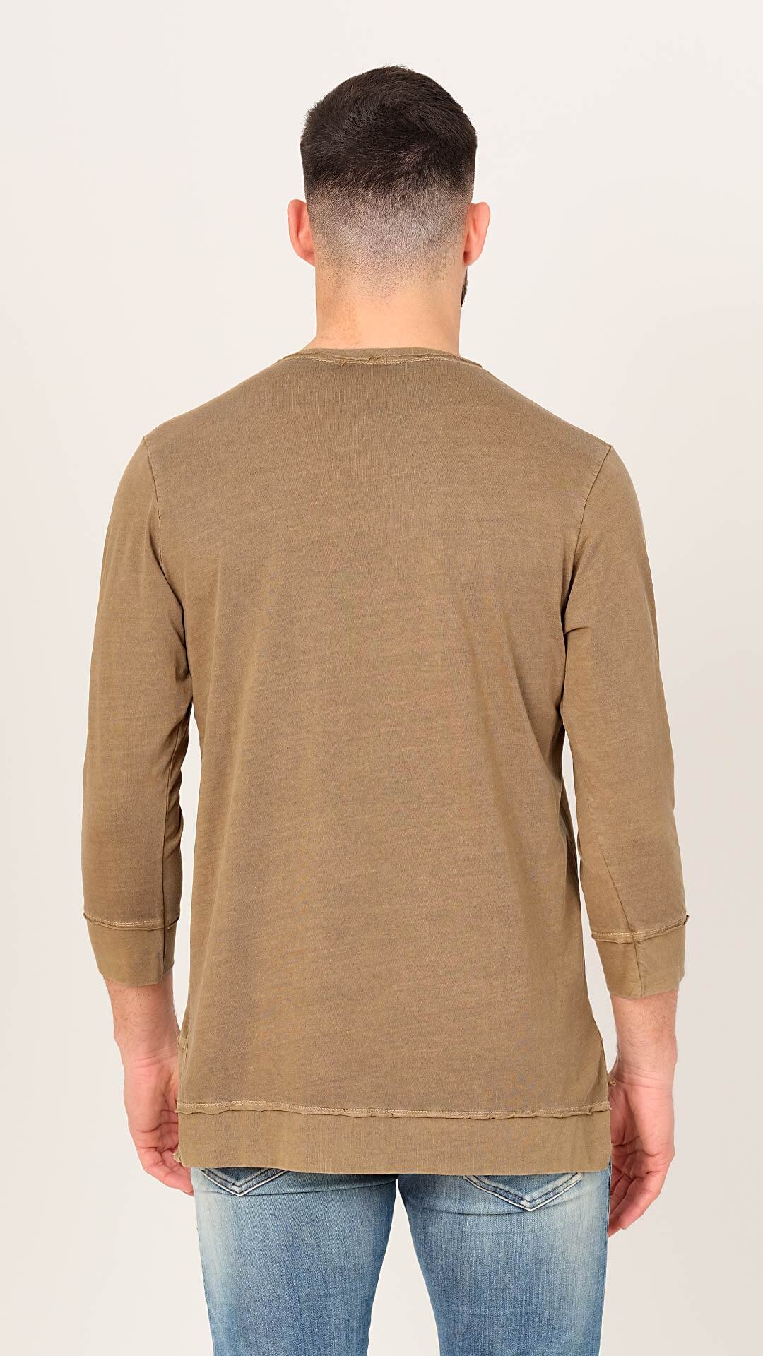 Three Quarter Sleeve T-Shirt, in Brown, Back View
