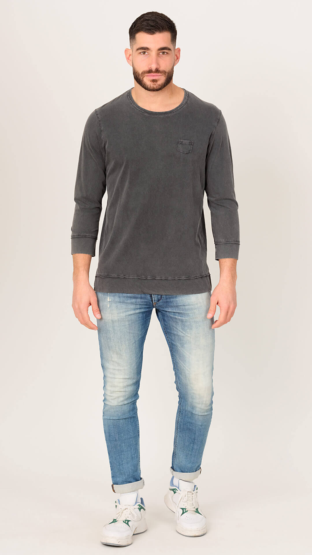 Three Quarter Sleeve T-Shirt, in Dark Grey, Front View