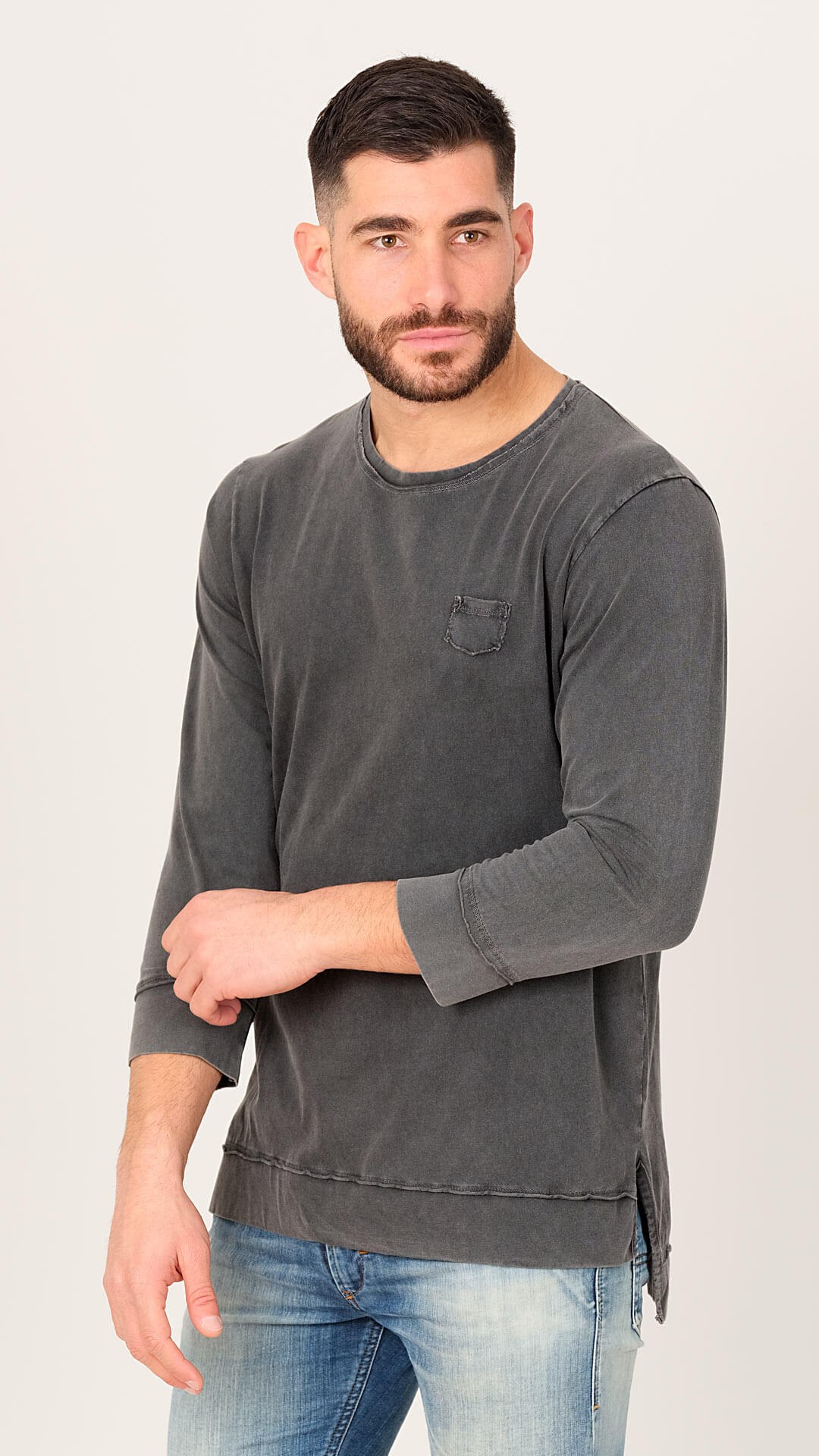Three Quarter Sleeve T-Shirt, in Dark Grey, Front View