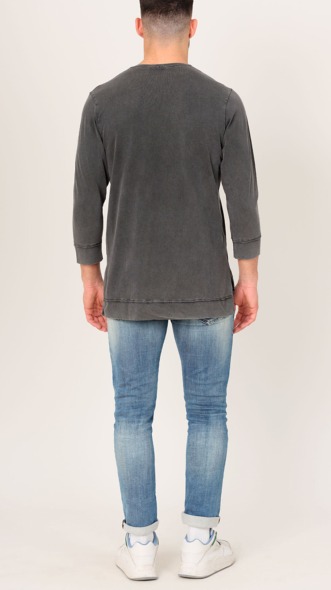 Three Quarter Sleeve T-Shirt, in Dark Grey, Back View