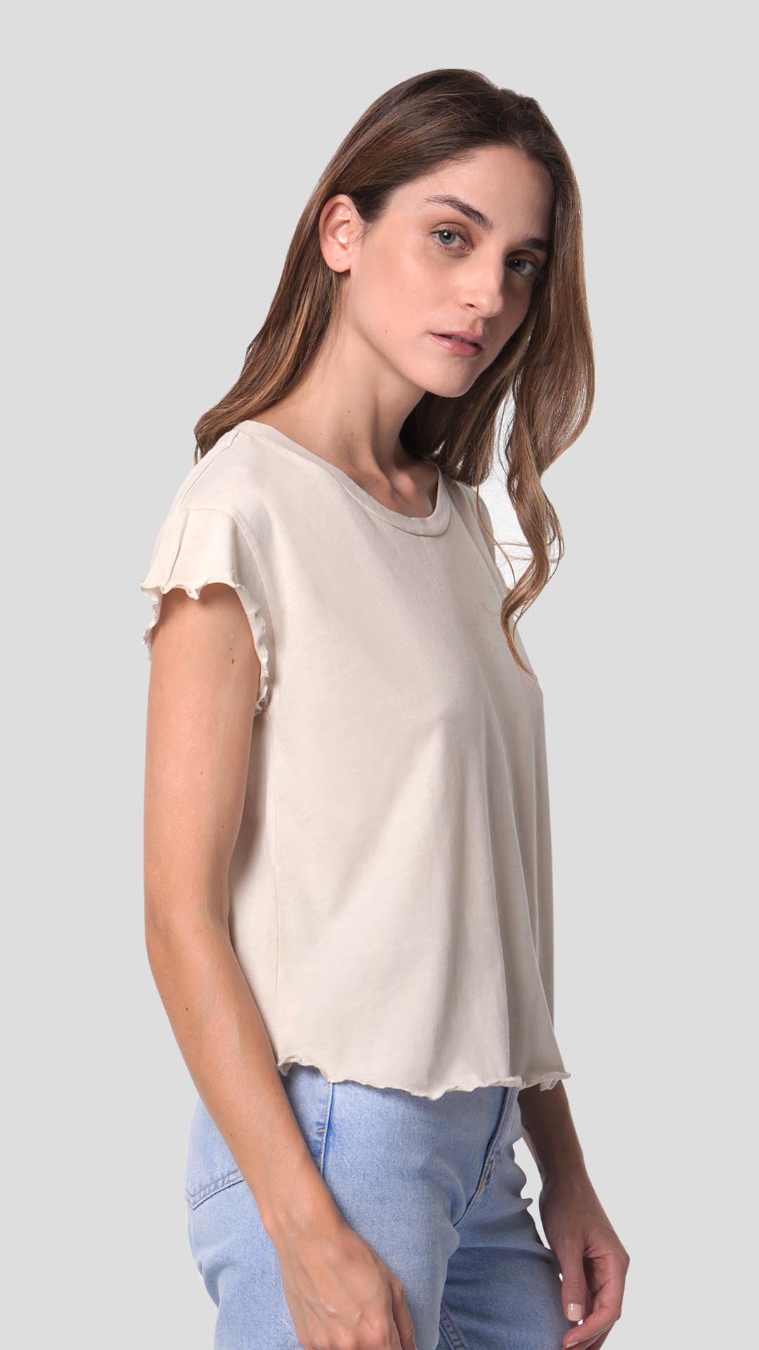 Women's eco-friendly Karma t-shirt in Off-White by ROUTE 67 ATHENS, handcrafted in Greece