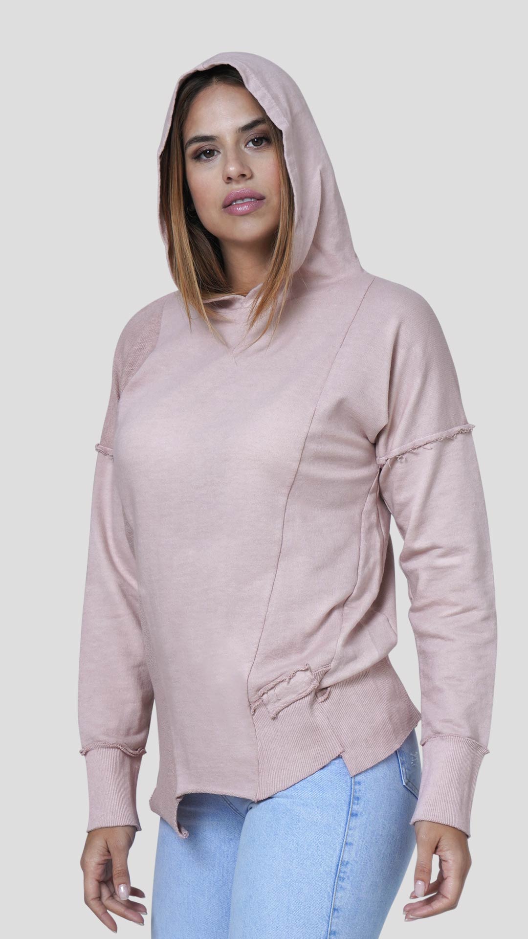 Asymmetrical Cotton Hoodie, Front View, in Pink