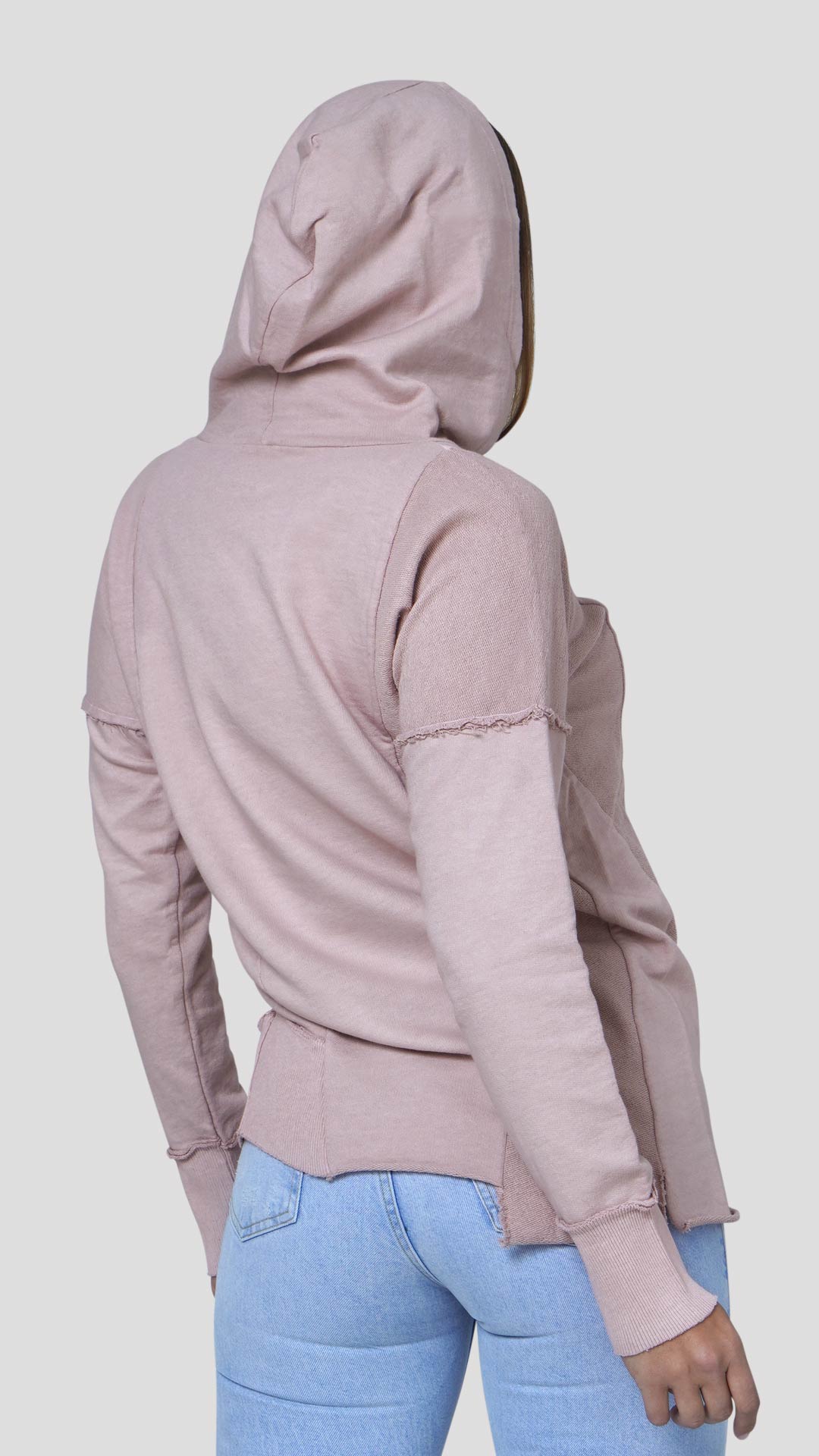 Asymmetrical Cotton Hoodie, Back View, in Pink