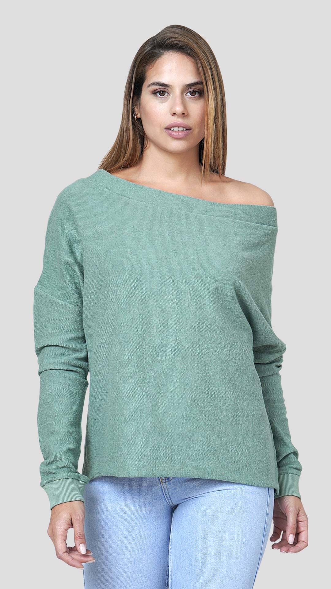 Open Back Ribbon Sweatshirt, in Green, Front View