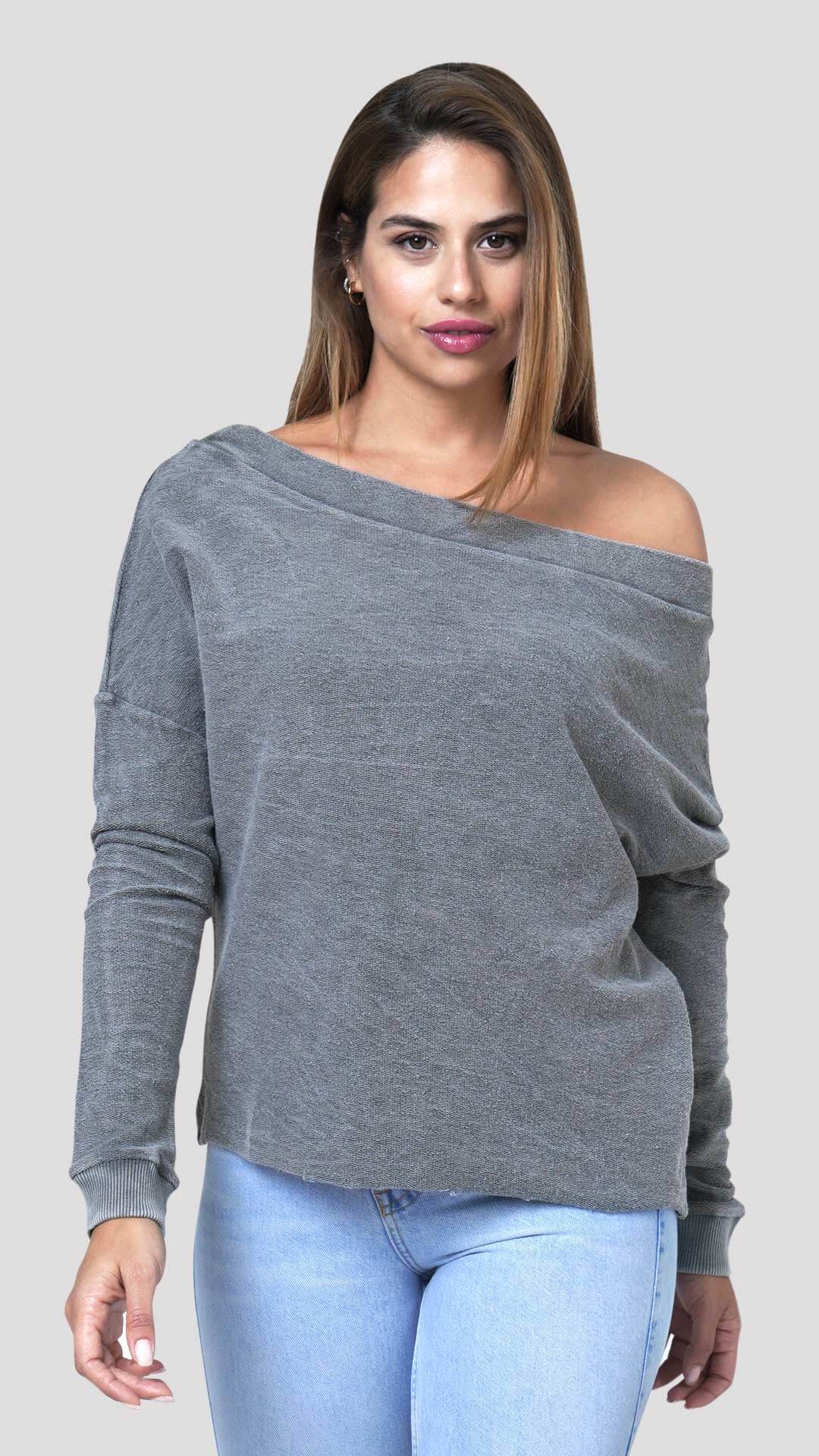 Open Back Ribbon Sweatshirt, in Light Grey, Front View