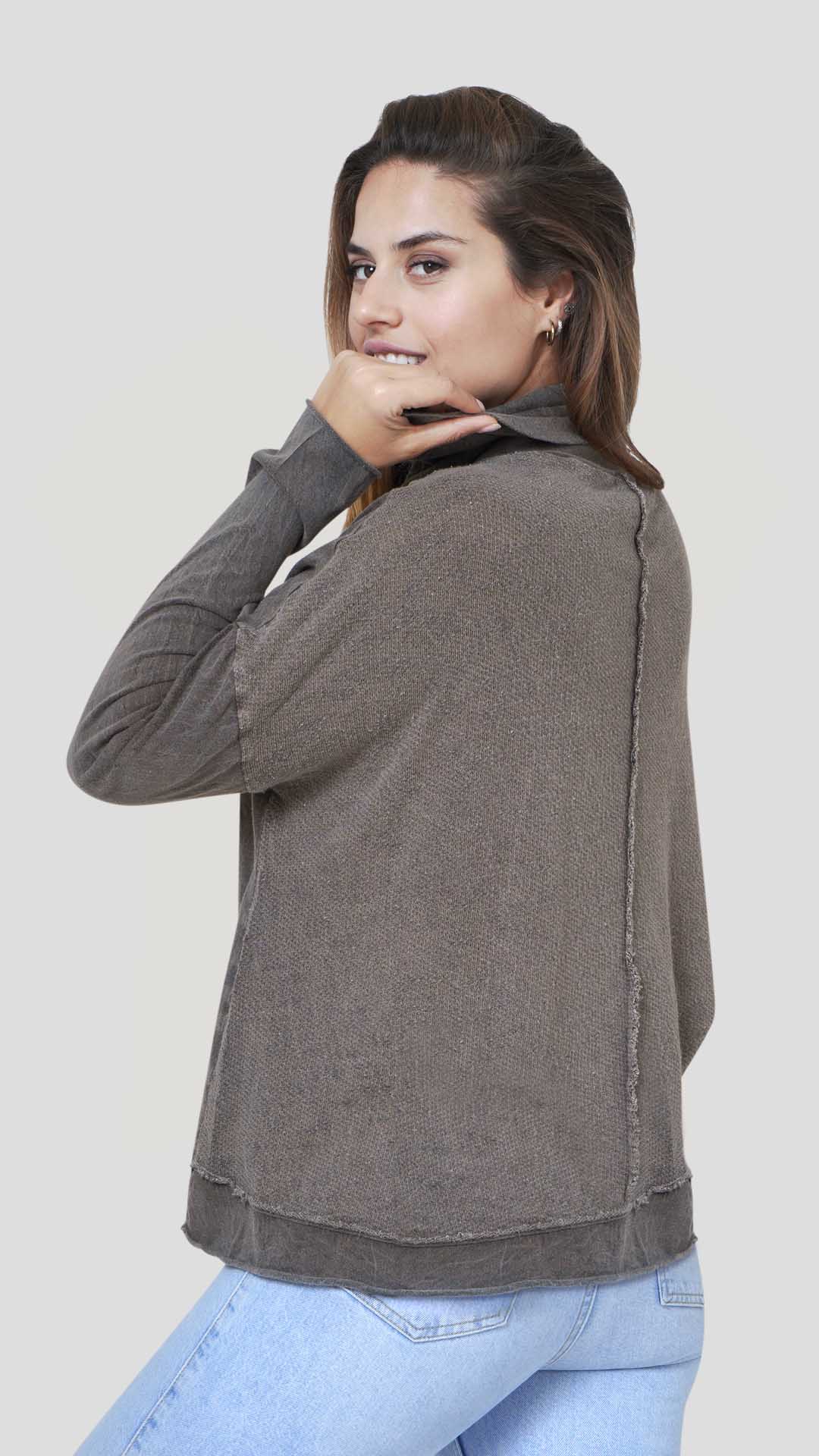 Long Sleeve Cotton Sweatshirt, Back View, in Brown