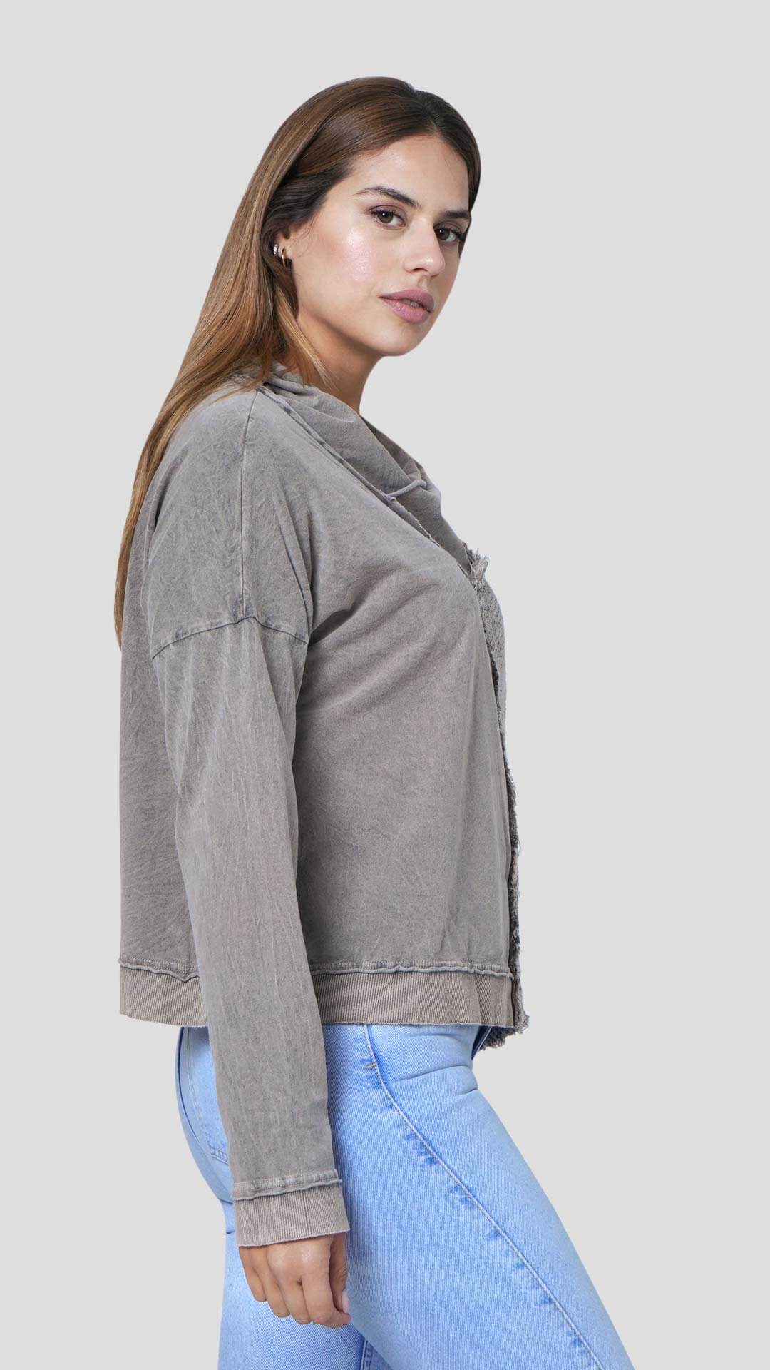 Half Knitted Cotton Sweatshirt, Side View, in Light Brown