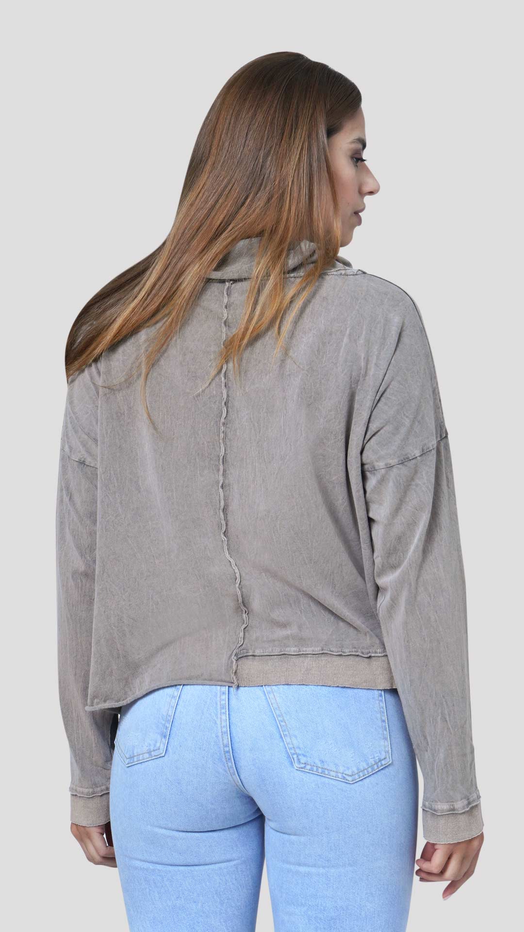 Half Knitted Cotton Sweatshirt, Back View, in Light Brown