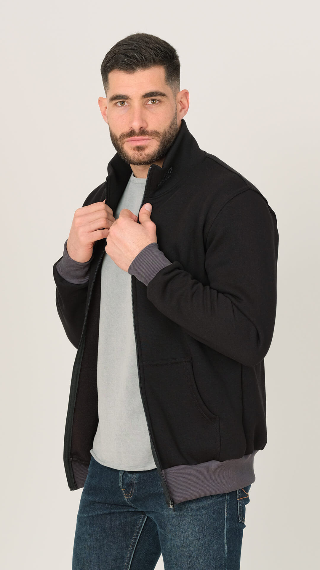 Soft Fleece Jacket with Pockets, Side View in Black
