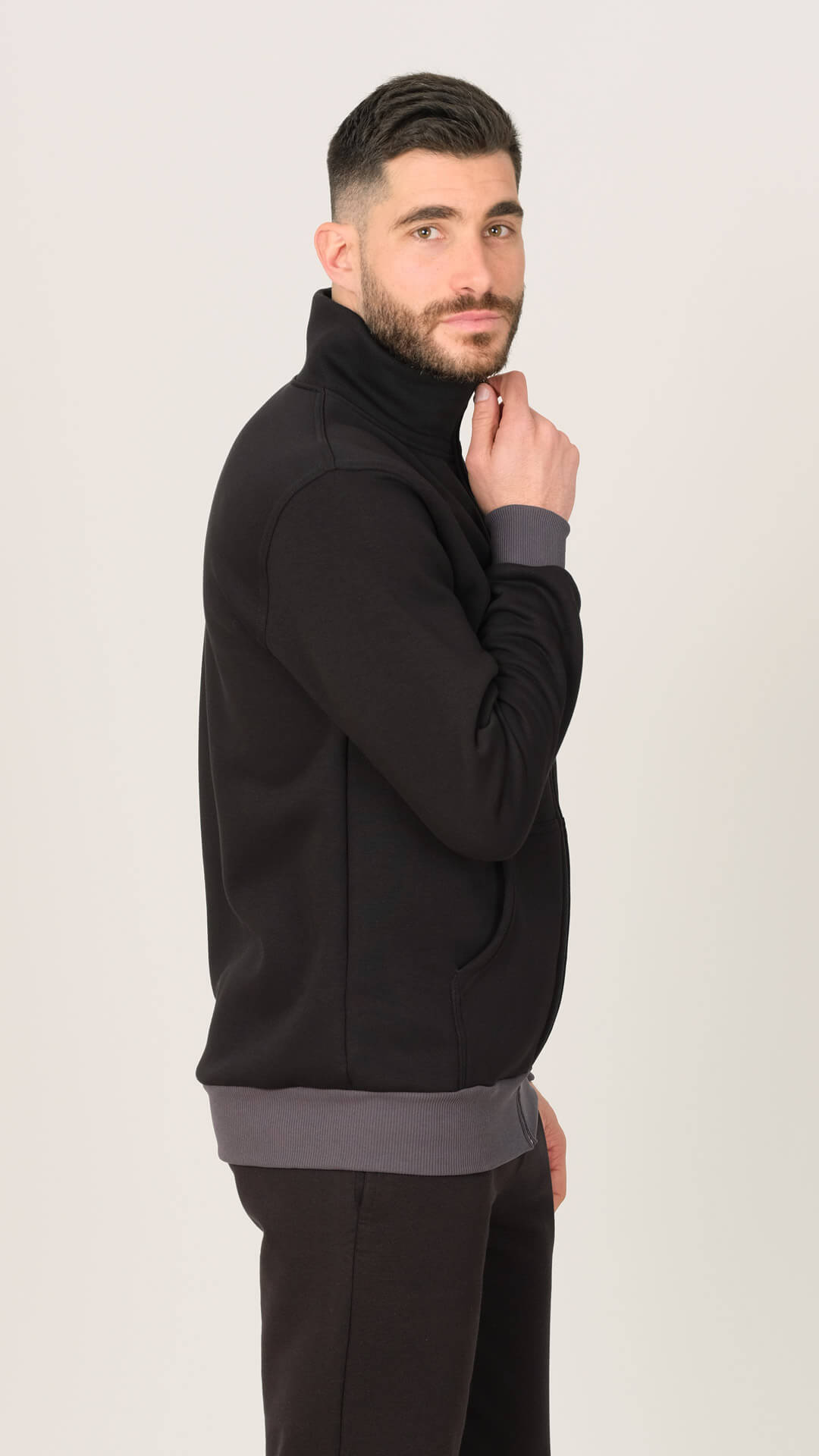 Soft Fleece Jacket with Pockets, Side View in Black