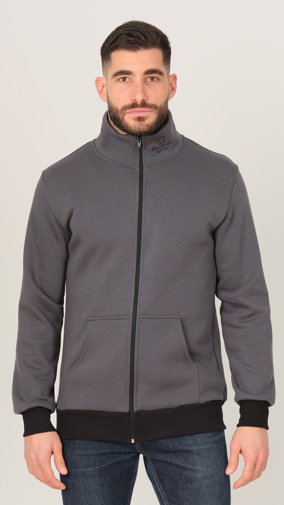 Soft Fleece Jacket with Pockets, Front View in Grey